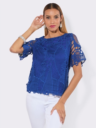 Spitzenshirt mit U-Boot-Ausschnitt - royalblau