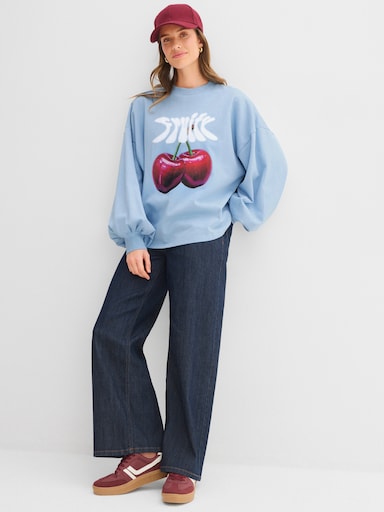Sweatshirt mit Kirschen-Print - eisblau-kirsche-bedruckt