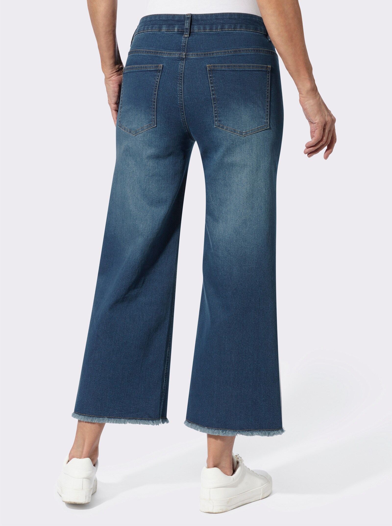 7/8-Jeans mit Fransen am Saum - blue-stone-washed