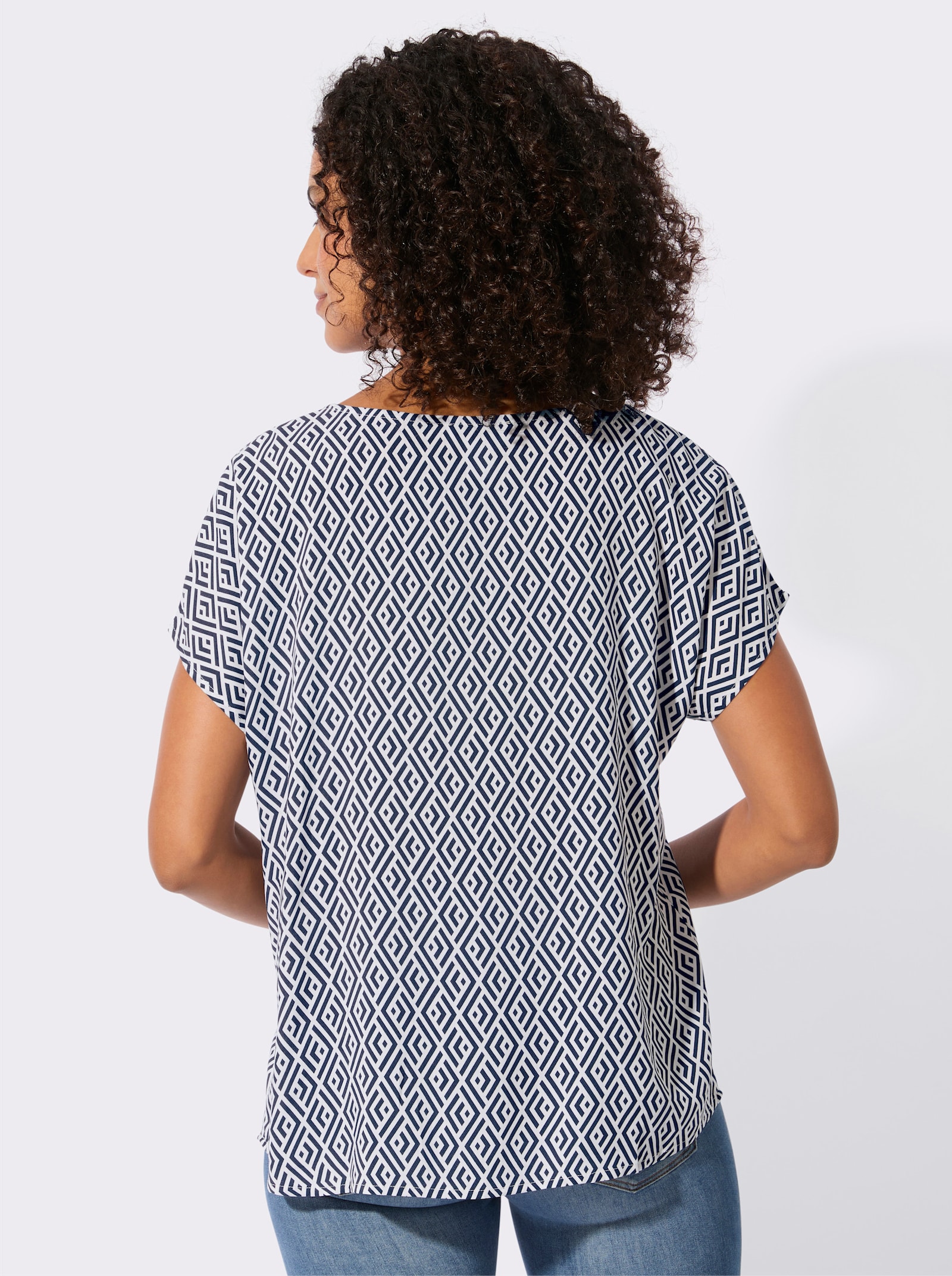 Druckbluse aus reiner Viskose - ecru-marine-bedruckt