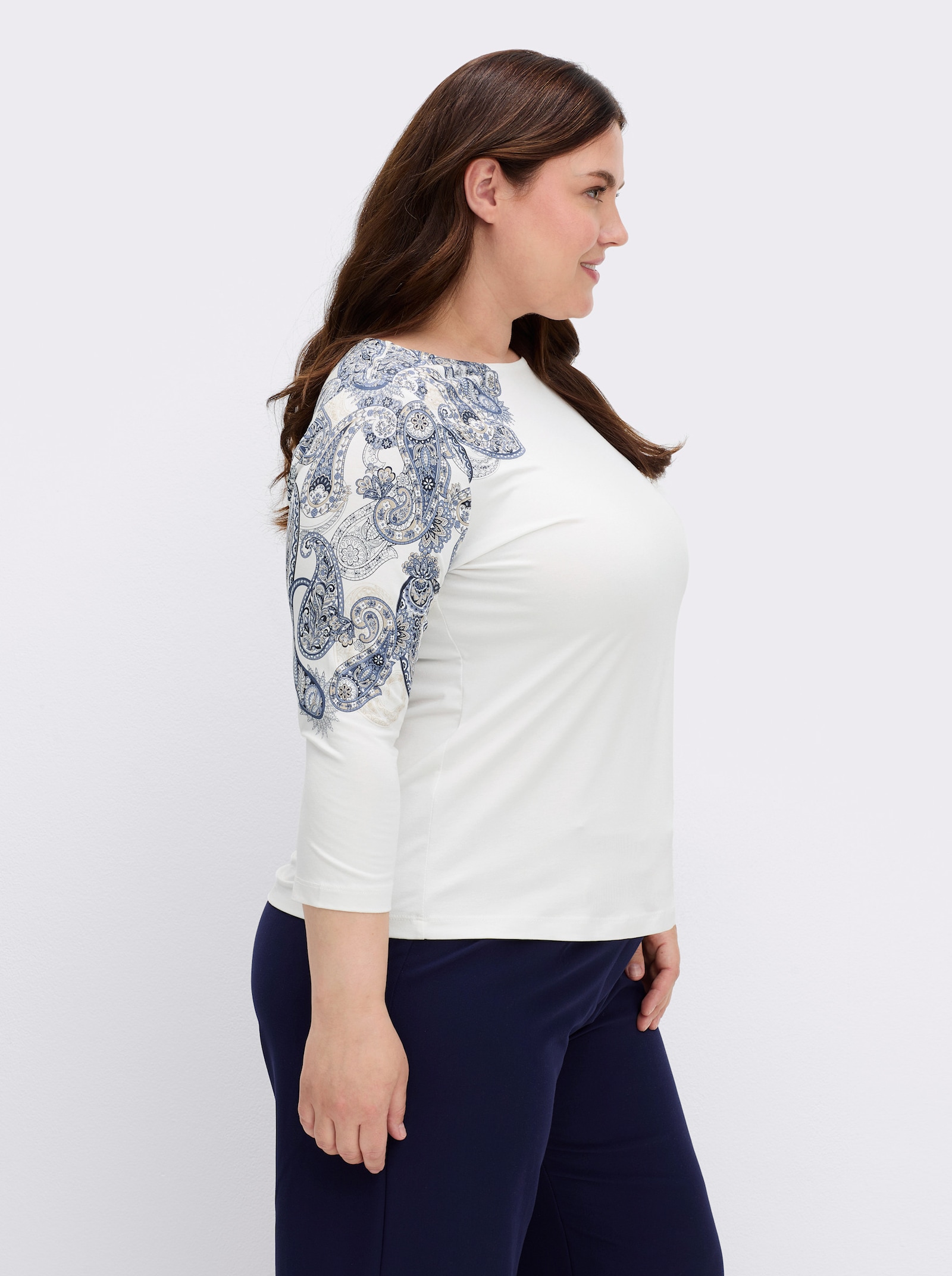 3/4-Arm-Shirt mit Paisley-Druck - ecru-marine-bedruckt