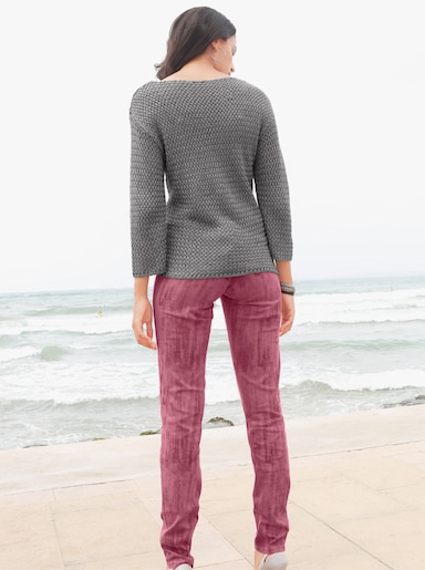 3/4 Arm-Pullover mit Struktur-Strickmuster - grau