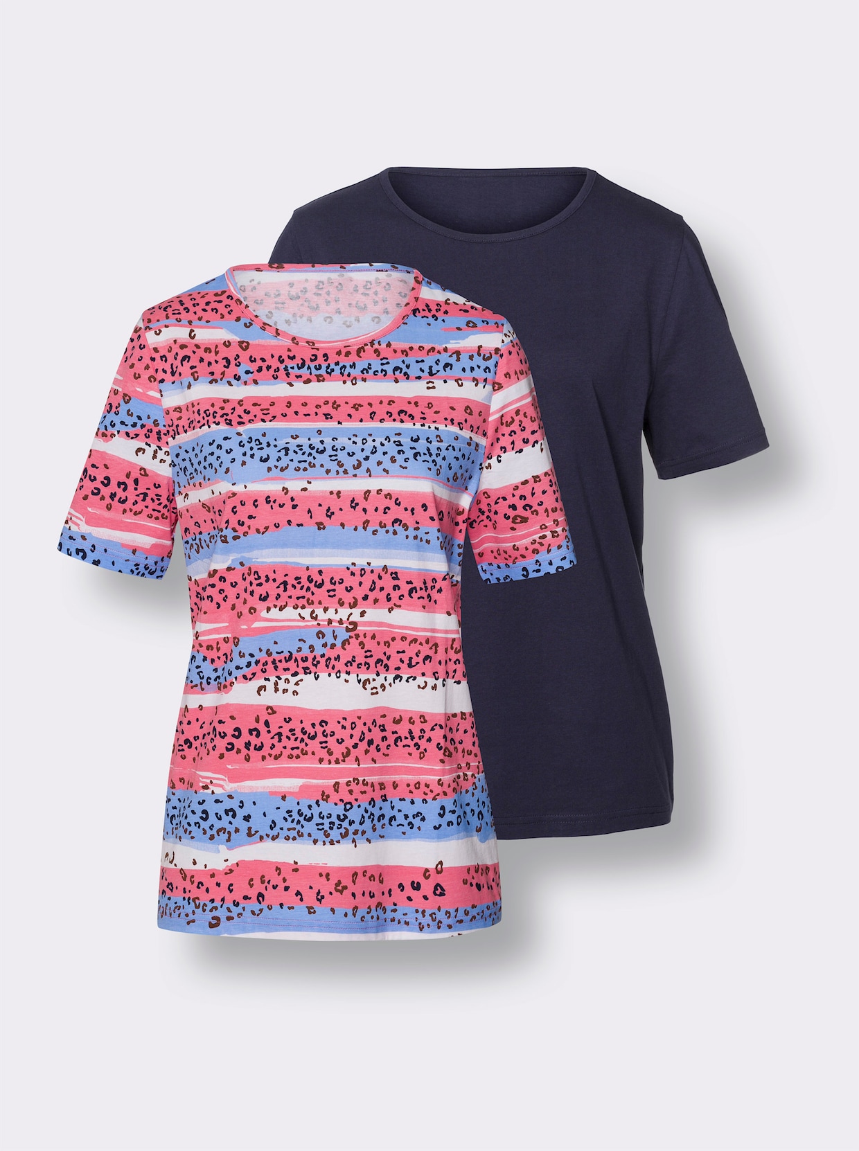 Shirts (2 stuks) - hemelsblauw/flamingo bedrukt + nachtblauw