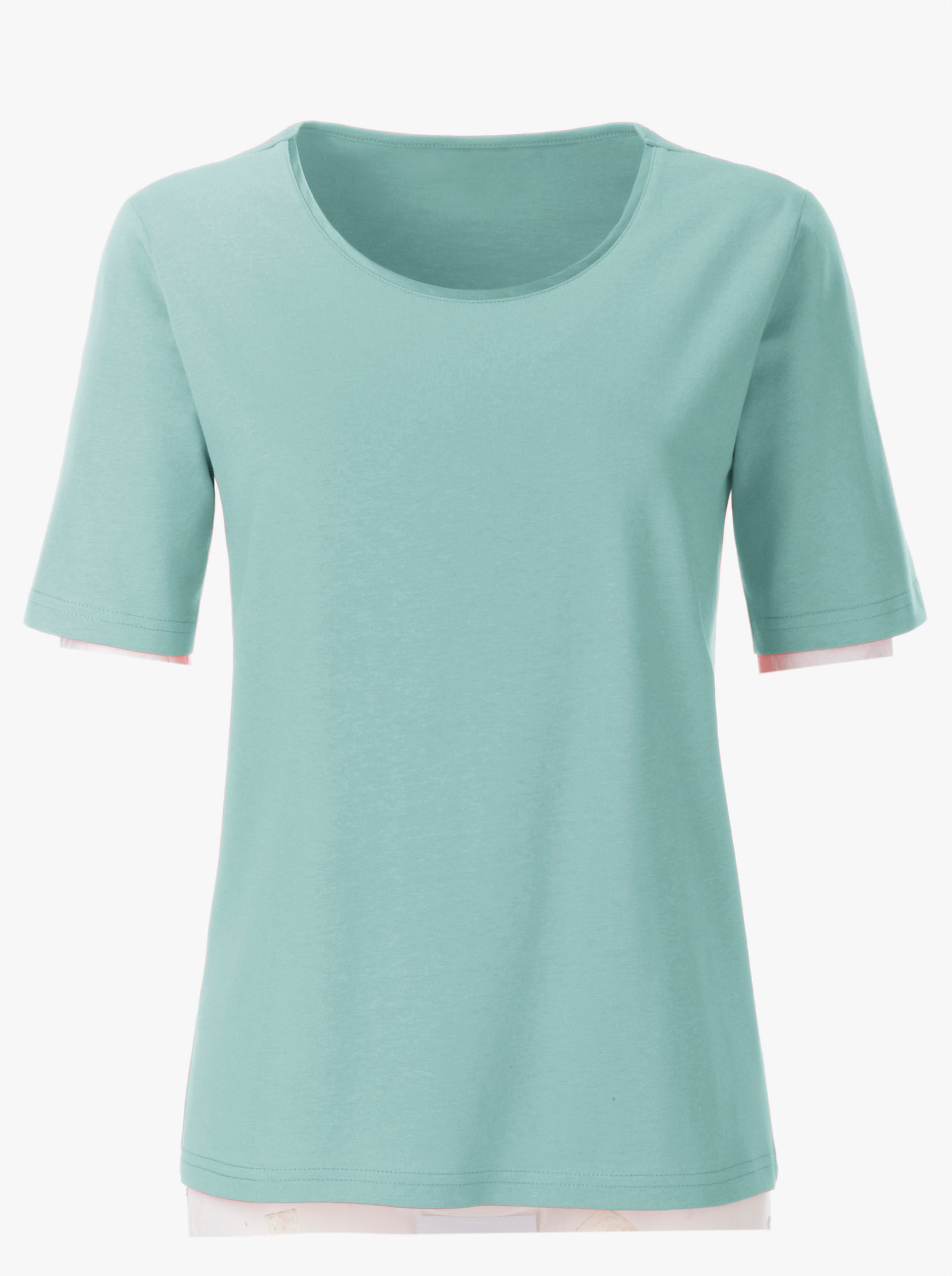 Rundhalsshirt mit Satin-Paspelierung - mint
