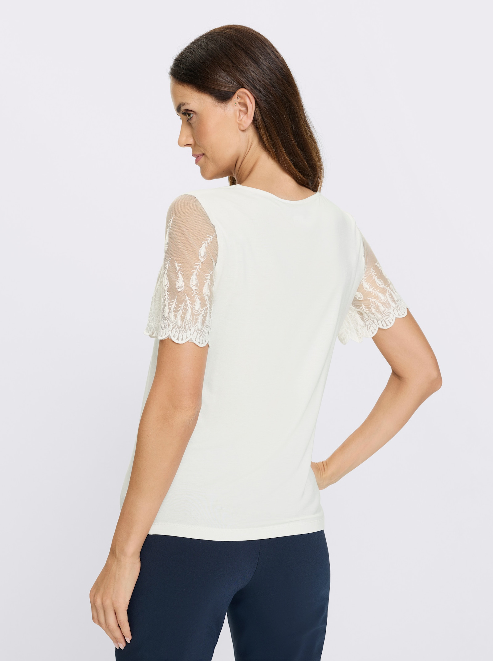 heine Kurzarmshirt mit Spitzenärmeln - ecru