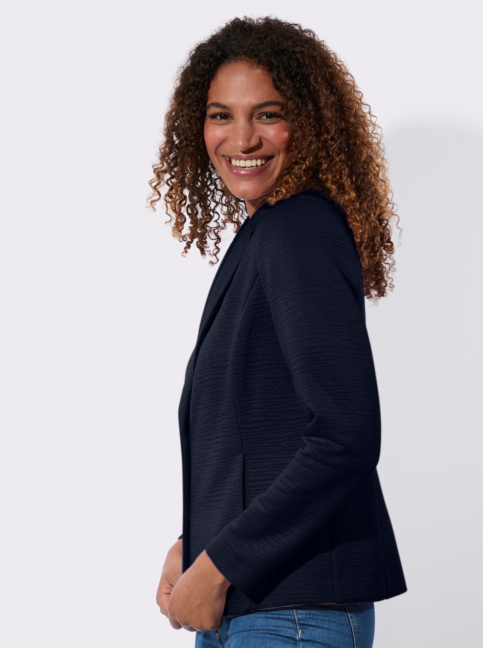 Džersej. blejzer z interlocku - námornícka modrá