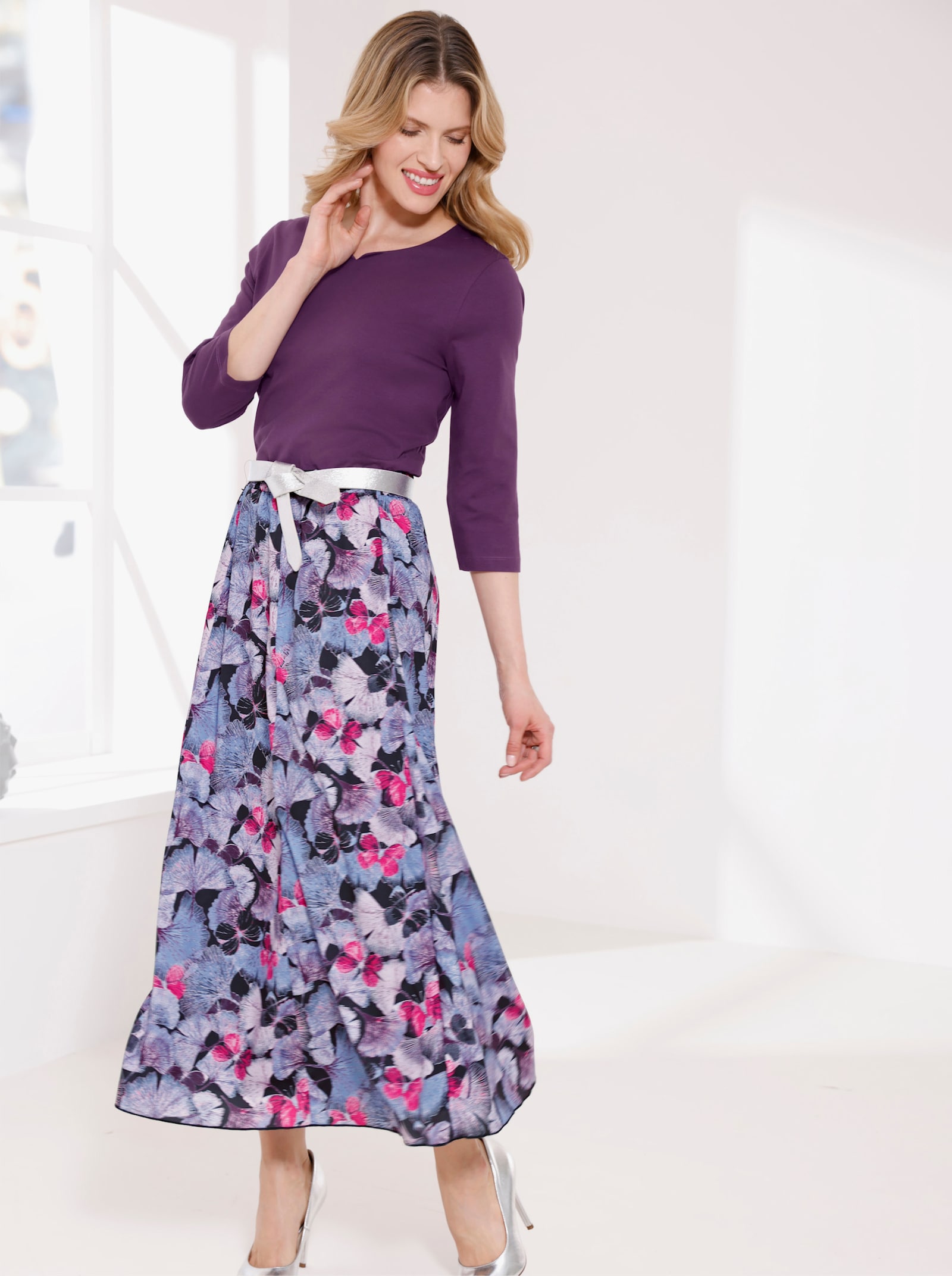 3/4-Arm-Shirt mit Herz-Ausschnitt - traube