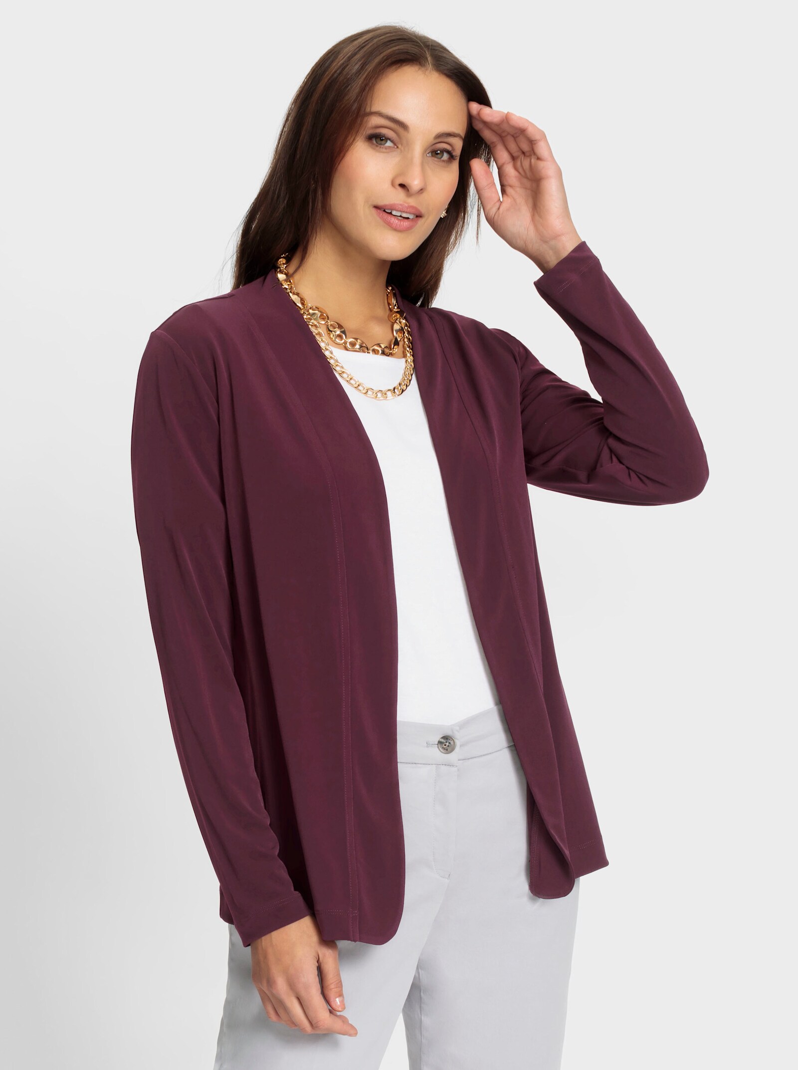 Shirtjacke in offener Form - burgund