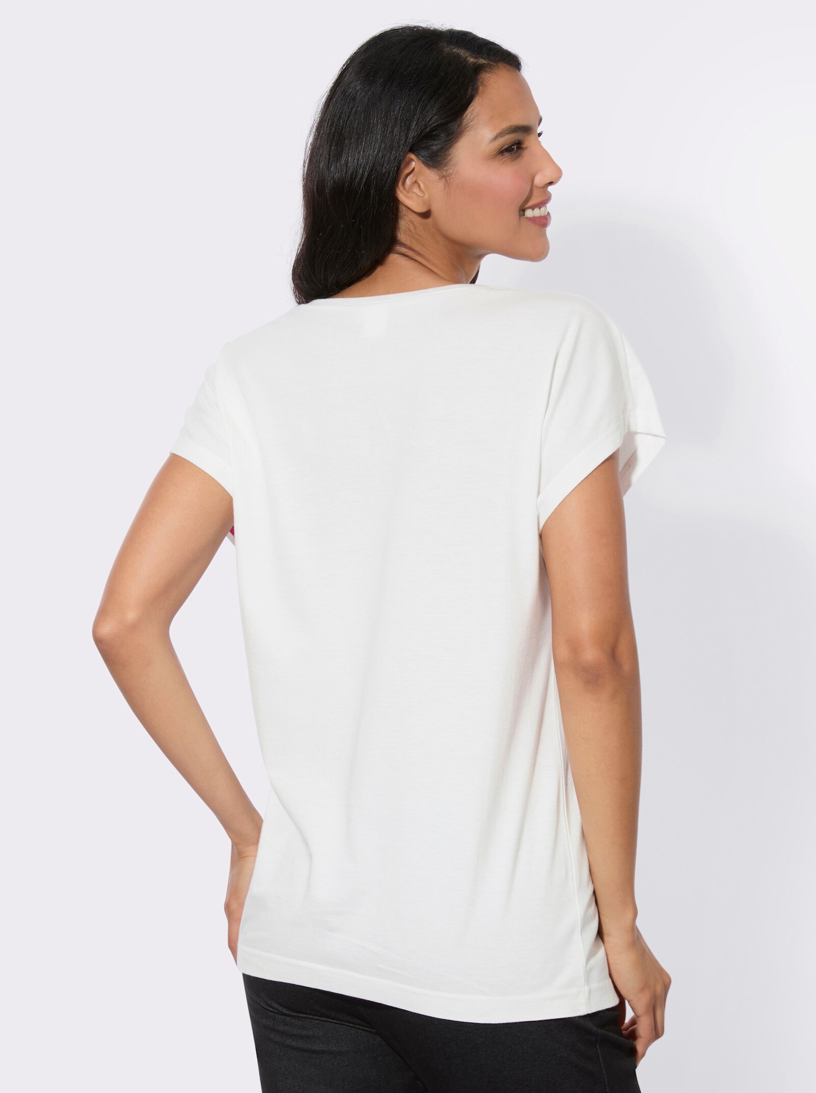 Kurzarmshirt mit Blumen-Druck im Vorderteil - ecru-ozean