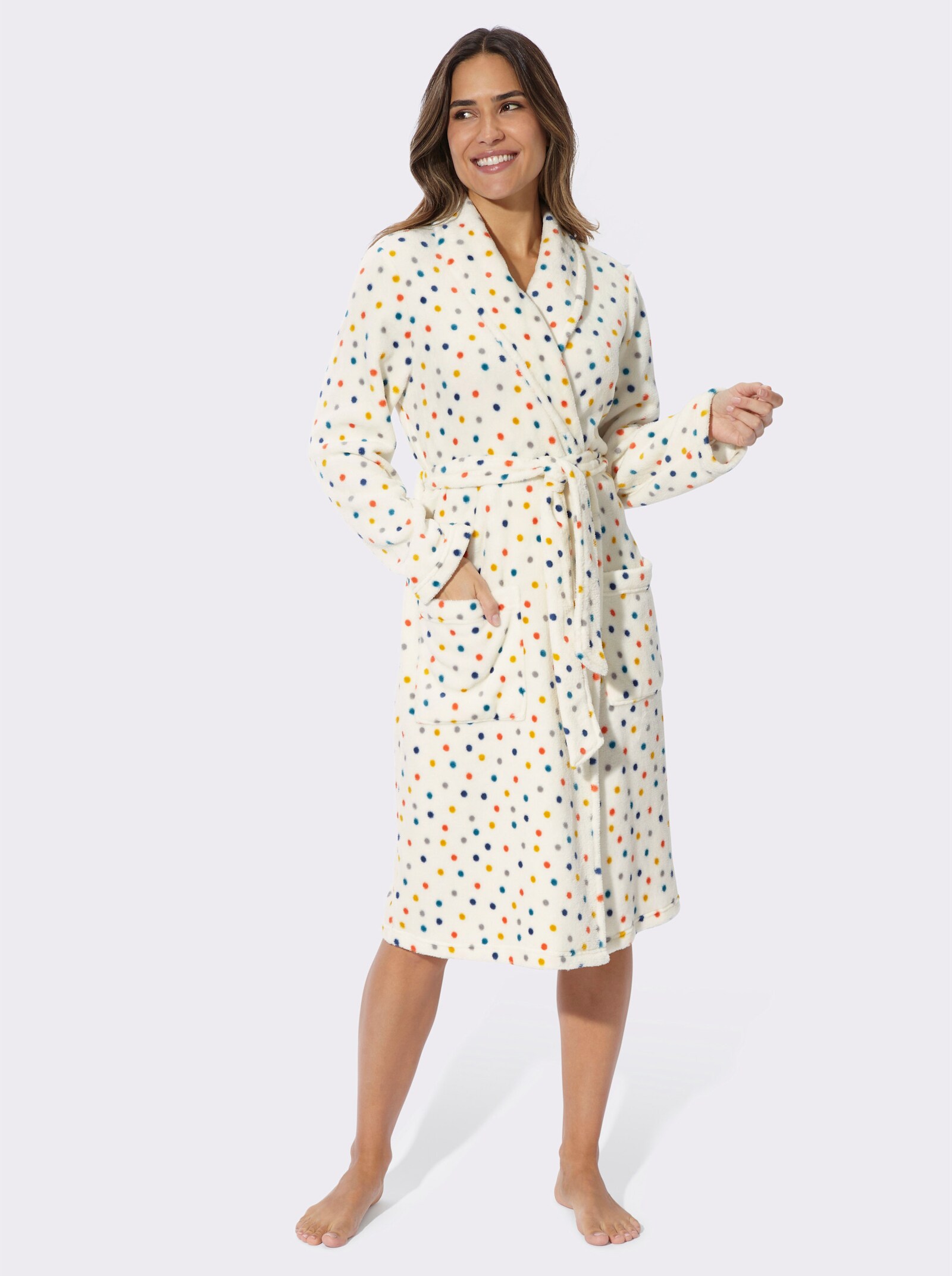 Morgenmantel mit Schalkragen - ecru-bunt