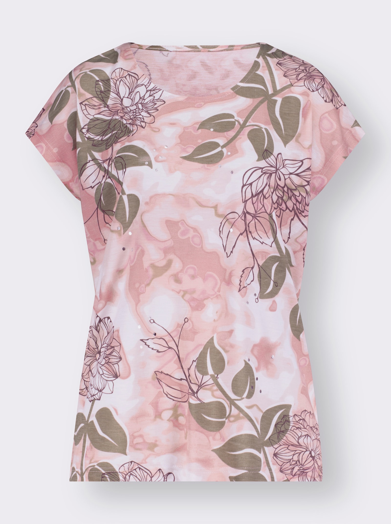 Rundhalsshirt mit Foliendruck, Viskose - weiß-hortensie-bedruckt