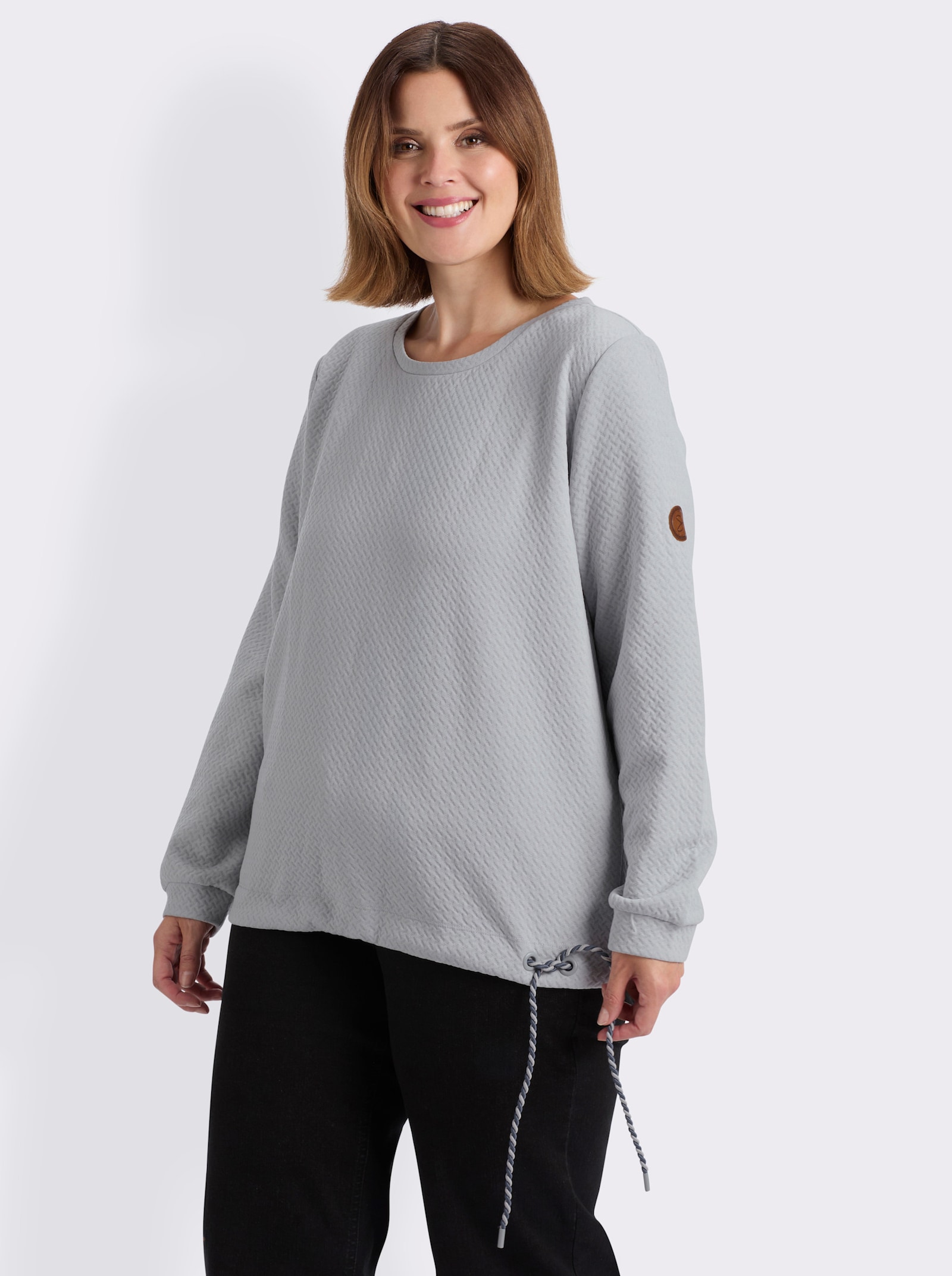 sheego Sweatshirt in strukturierter Optik - hellgrau