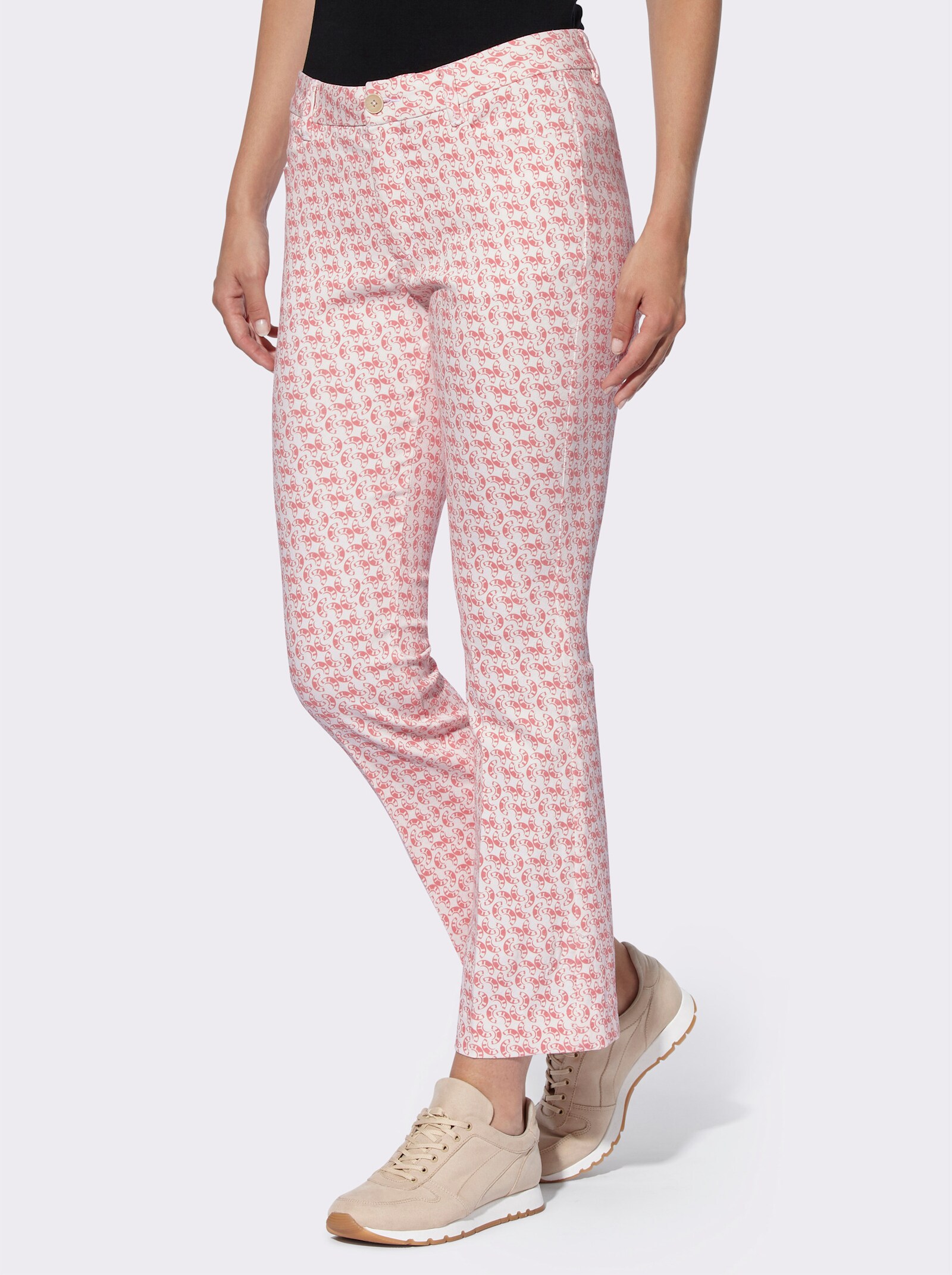 heine Druckhose in softer Stretch-Qualität - flamingo-ecru-bedruckt