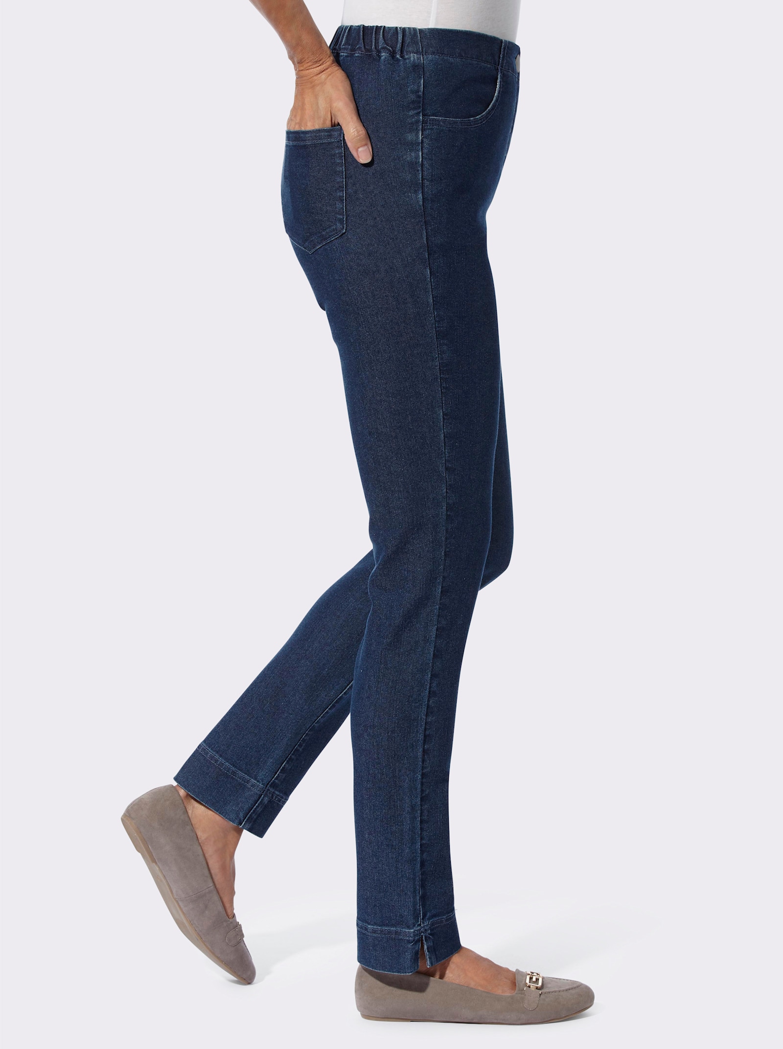 Jeans mit Fussschlitzen - blue-stone-washed