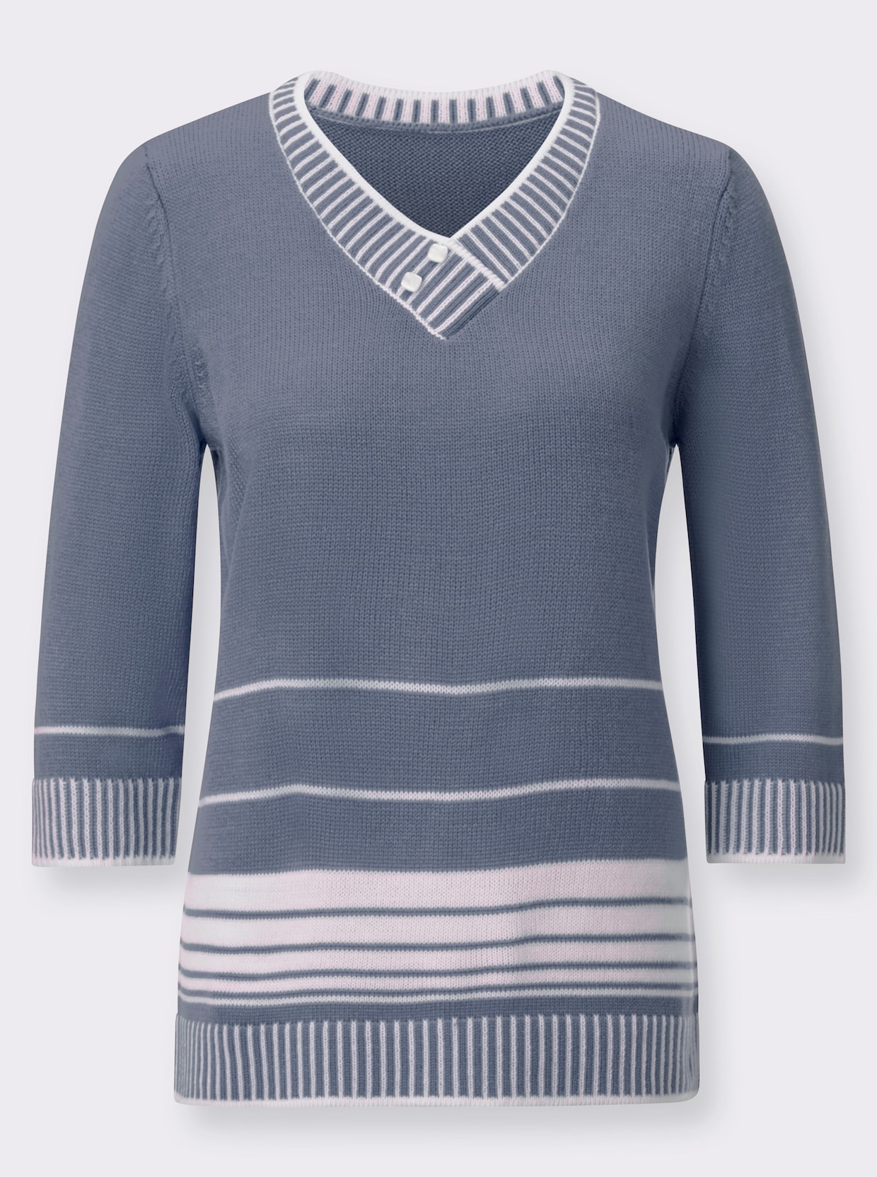 Pullover - taubenblau-weiß-gestreift