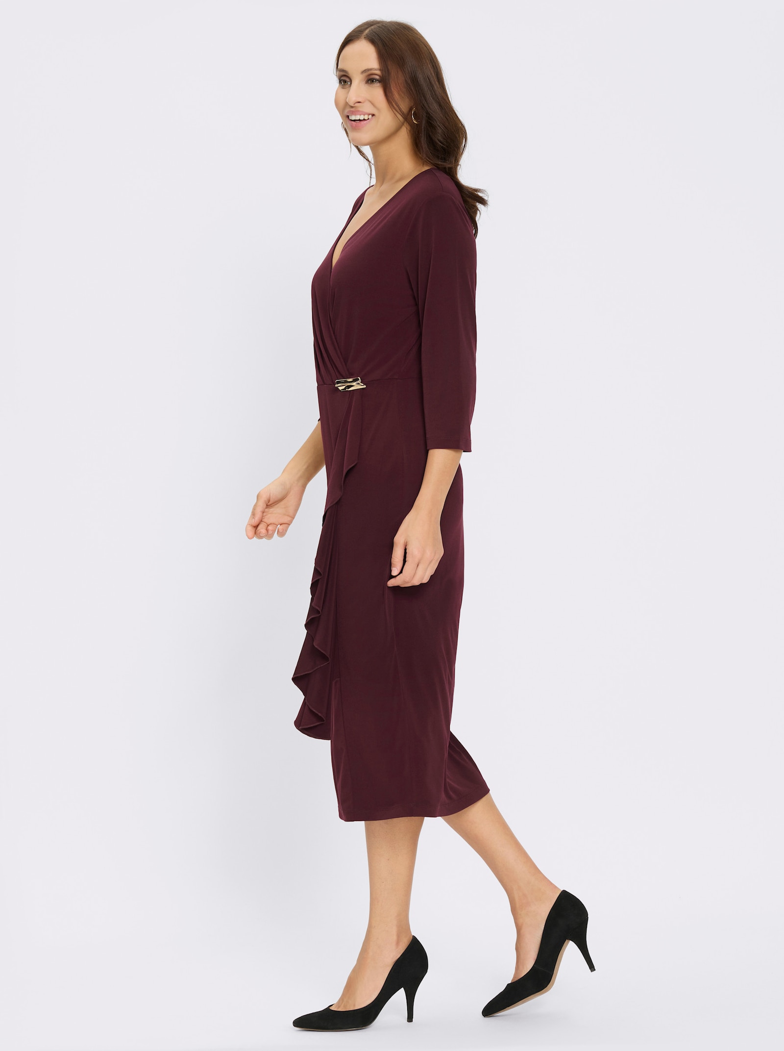 Jerseykleid mit Volants - burgund