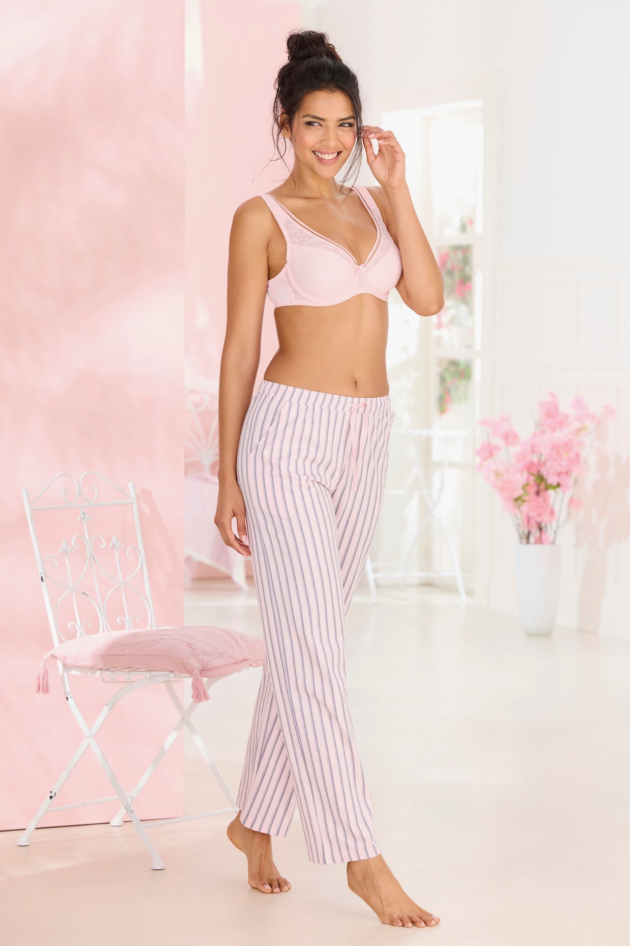 Vivance Dreams Bas de pyjama - rose-bleu à motifs