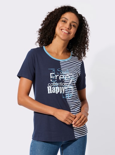 Rundhalsshirt - marine-himmelblau-bedruckt
