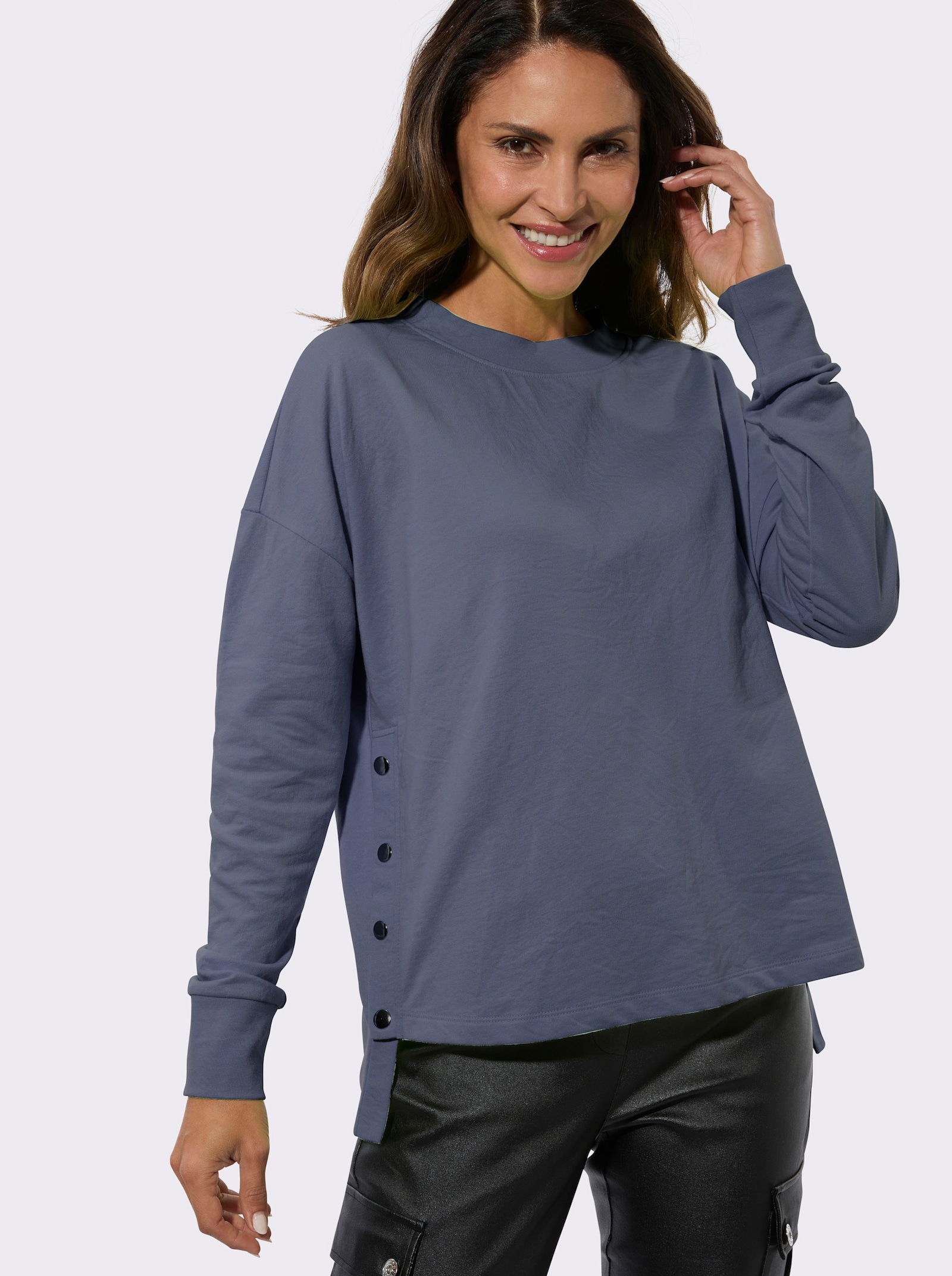 Sweatshirt mit seitlicher Druckknopfleiste - rauchblau