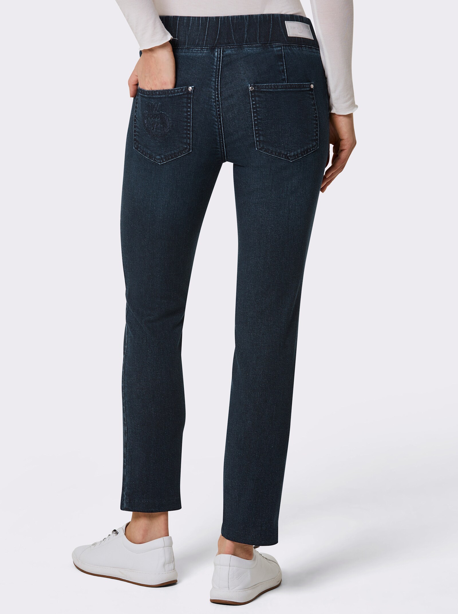 CREATION L PREMIUM Schlupfjeans mit Taschen-Stickerei - dark blue