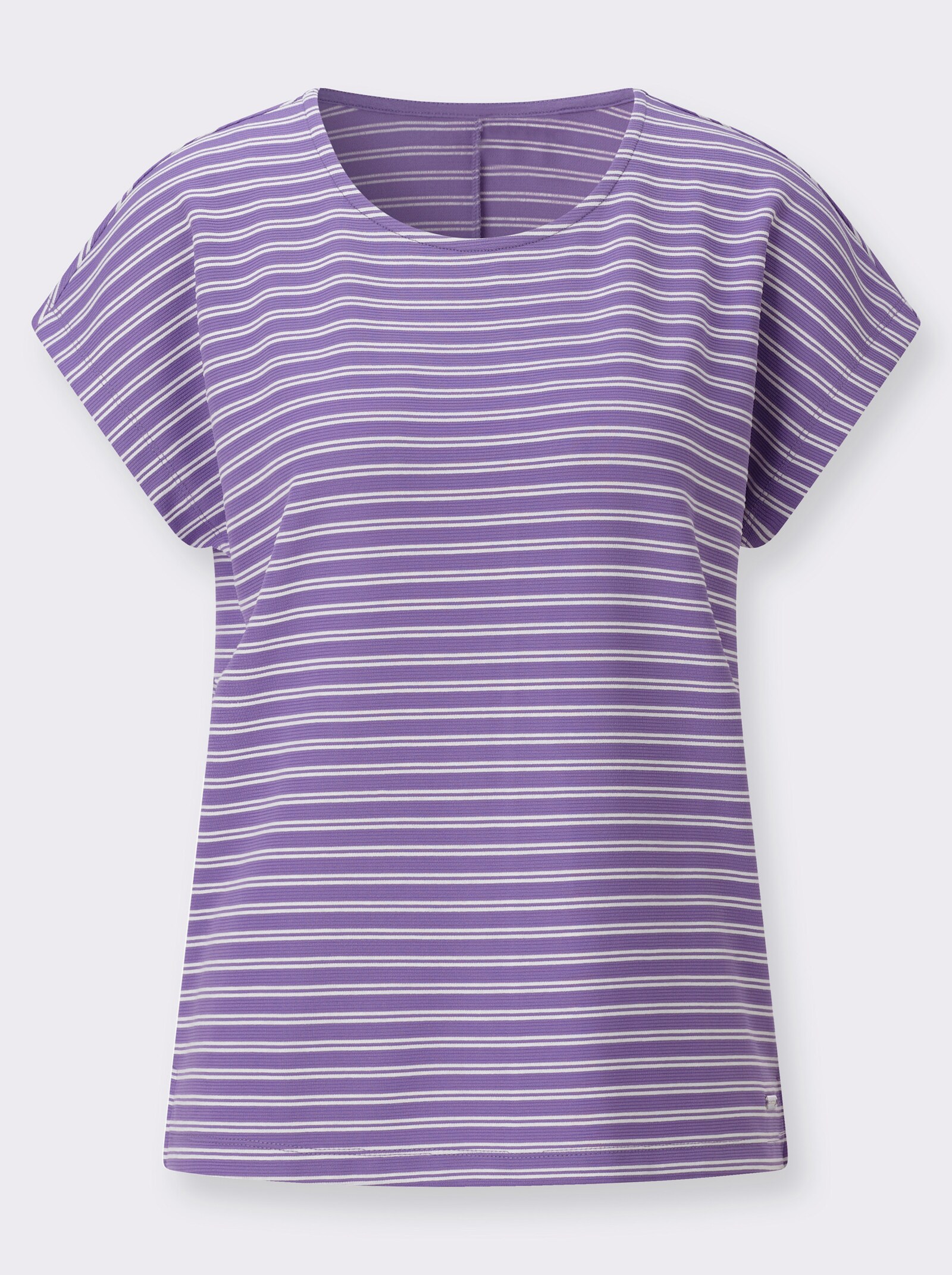 Rundhalsshirt mit zweifarbigem Jacquardmuster - flieder-ecru-geringelt