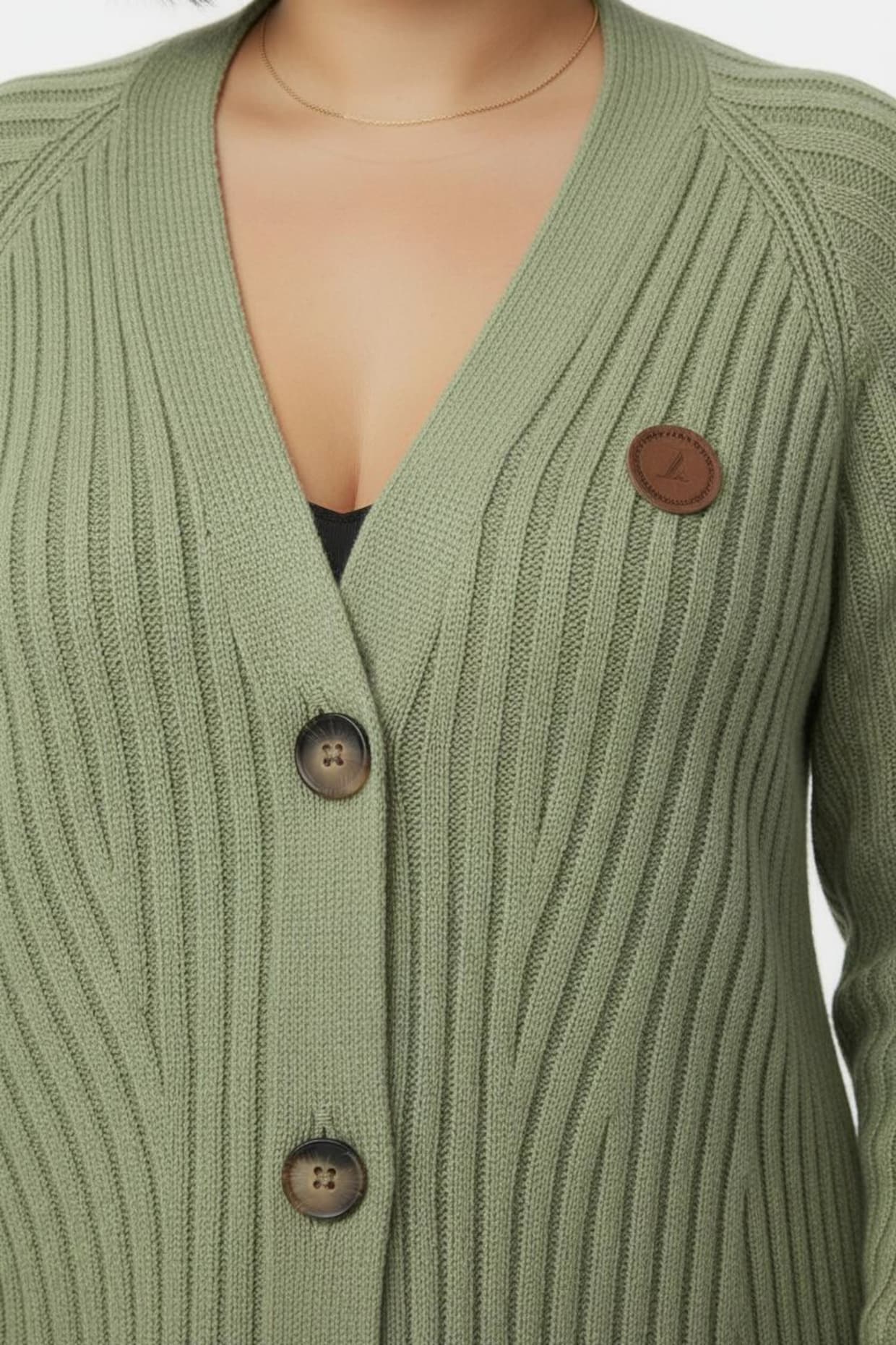 Longstrickjacke in Ripp-Optik - eucalyptus