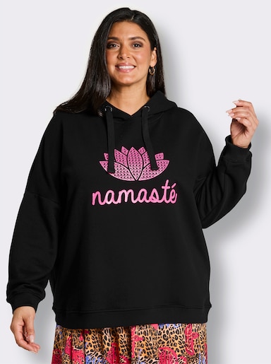 sheego loves miss goodlife Hoodie mit Statementprint - schwarz-pink-bedruckt