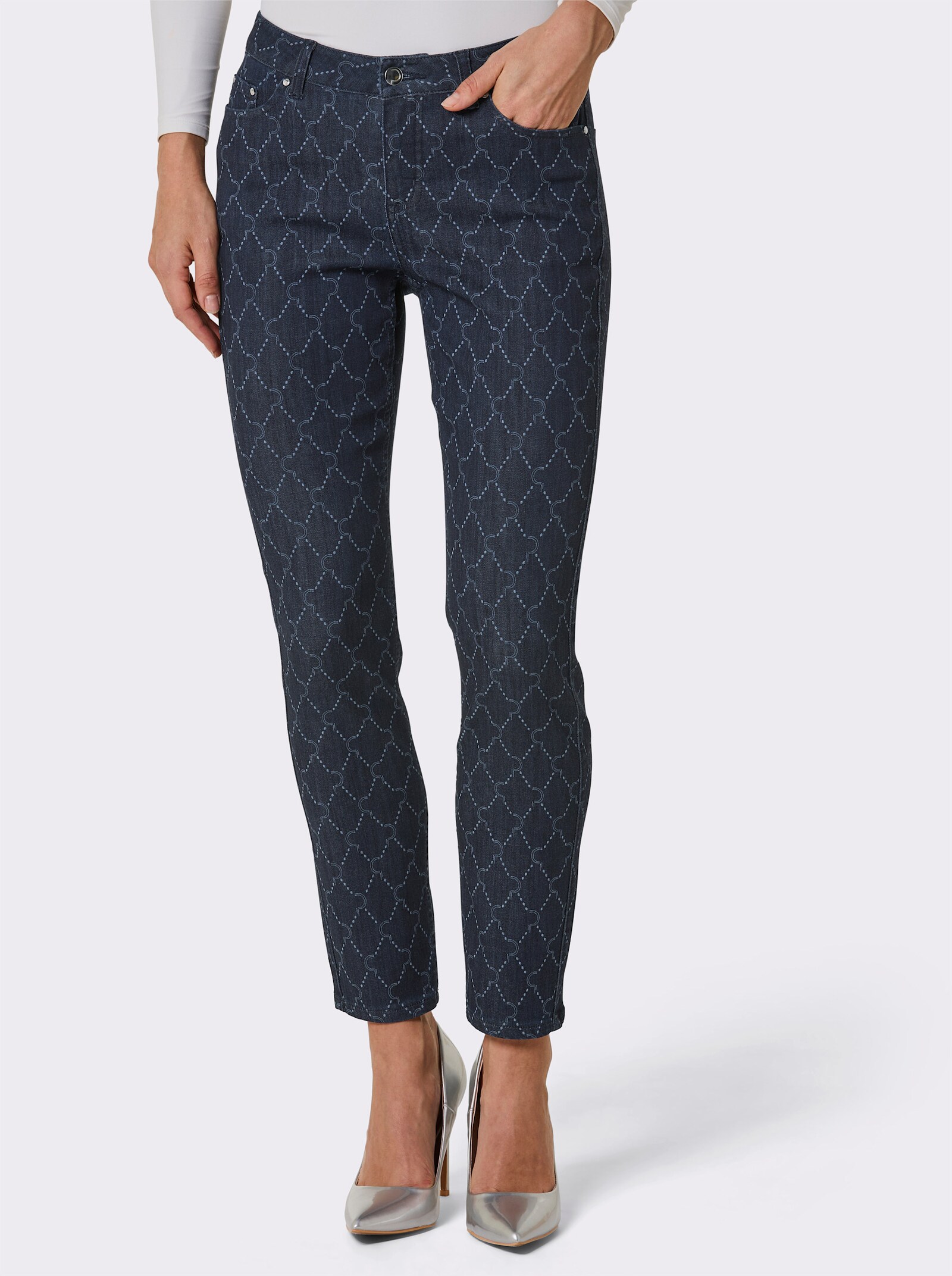 CREATION L PREMIUM 5-Pocket-Jeans mit Print-Dessin - dark blue