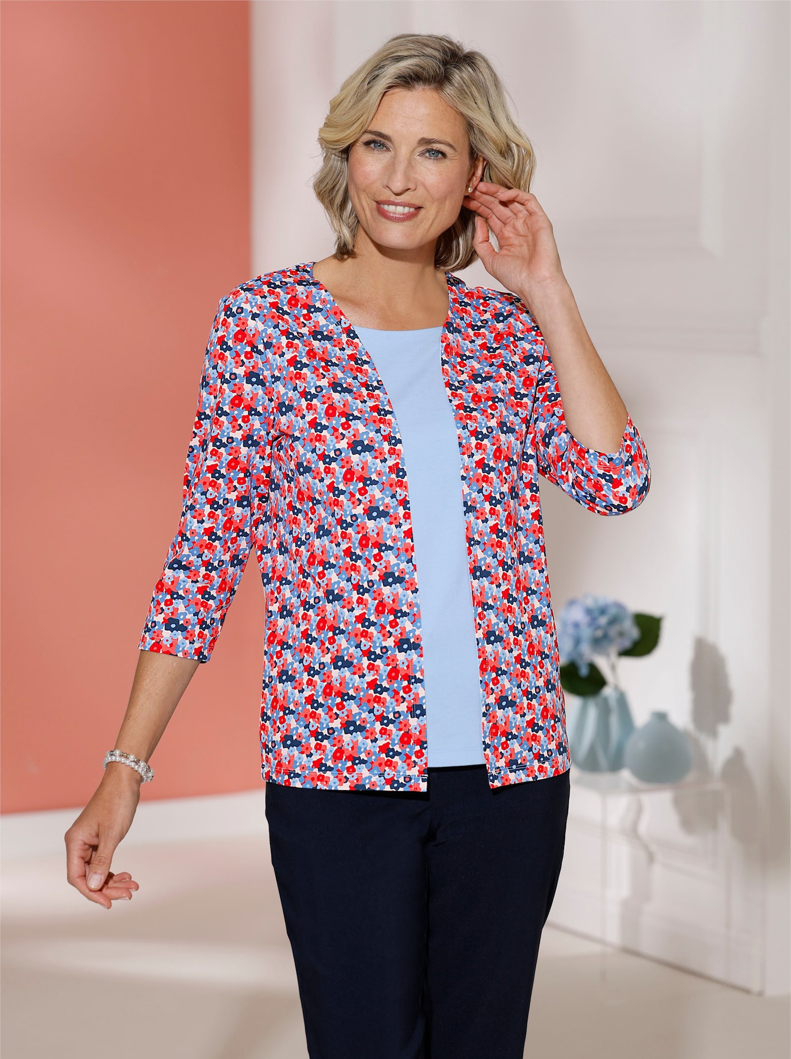 2-in-1-Shirt aus reiner Baumwolle - dunkelblau-rot-bedruckt
