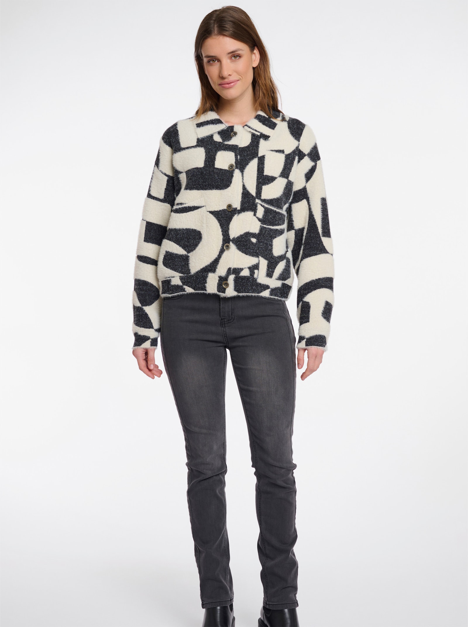 Rino & Pelle Strickjacke mit Jacquard-Dessin - schwarz-ecru-gemustert