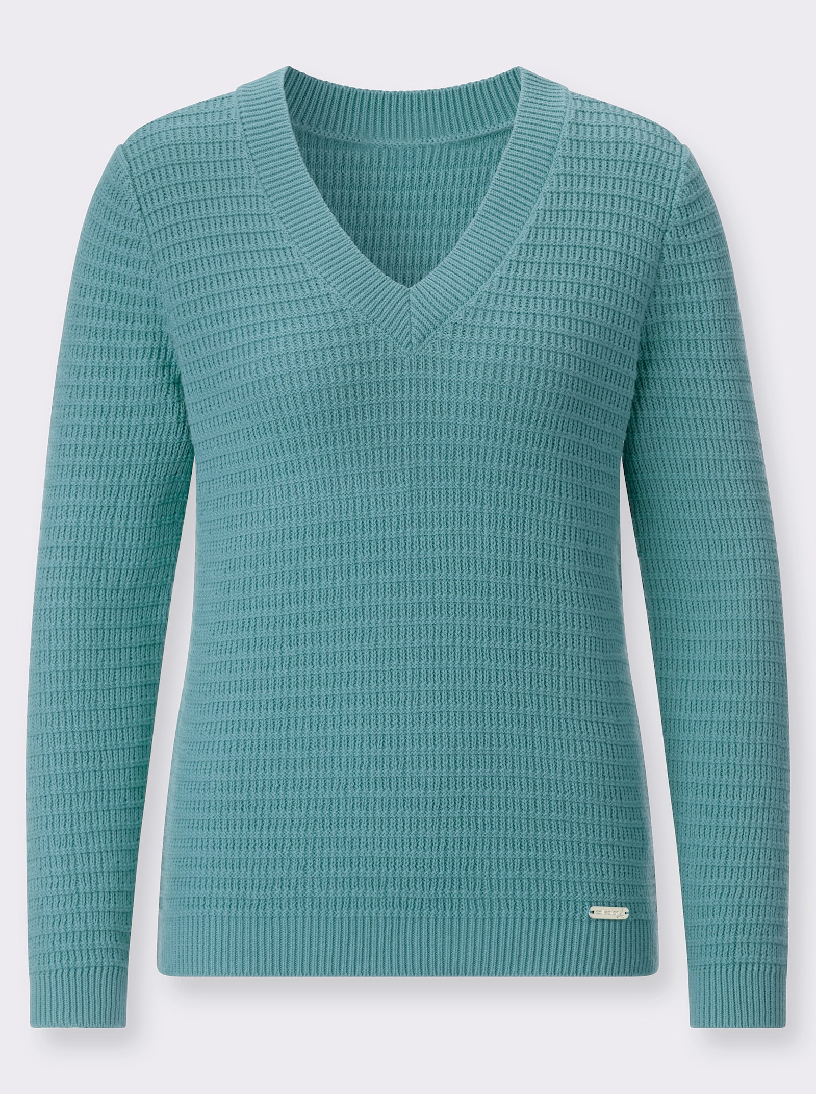 V-Ausschnitt-Pullover mit geripptem Saum - ozean
