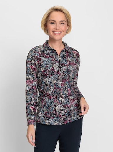 Poloshirt in Winter-Qualität - magenta-mittelblau-bedruckt