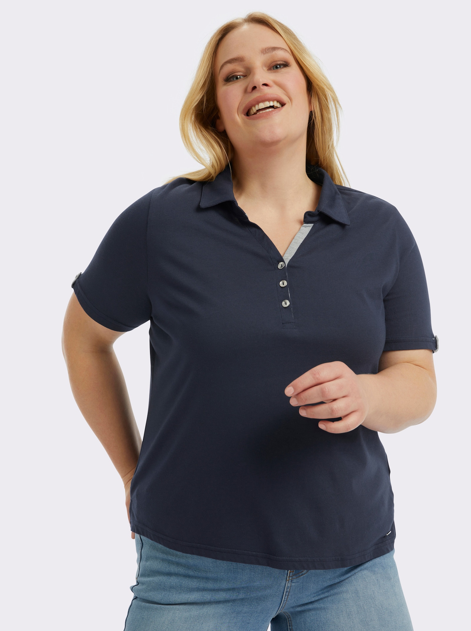 Poloshirt mit Zierriegel - marine