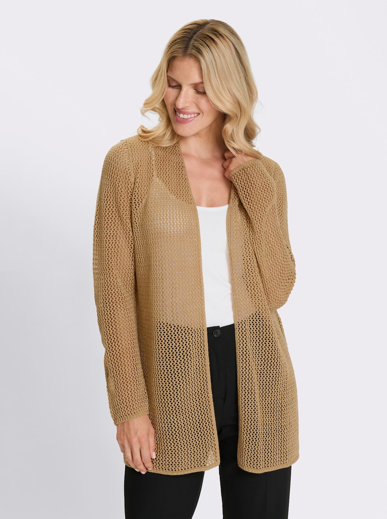 Ajourstrickjacke - camel