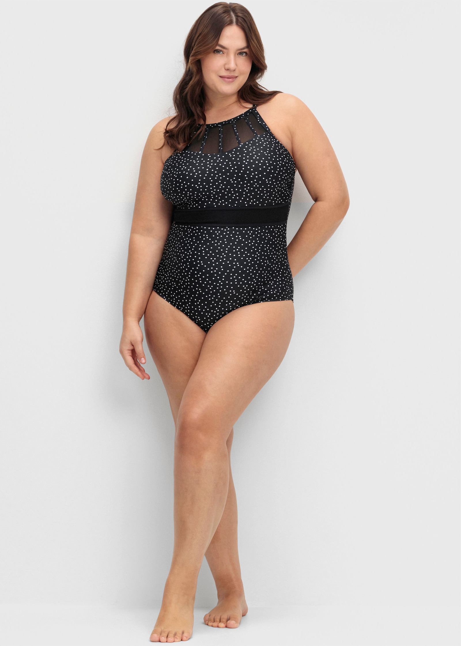 sheego Badpak met shaping-effect - zwart gestippeld