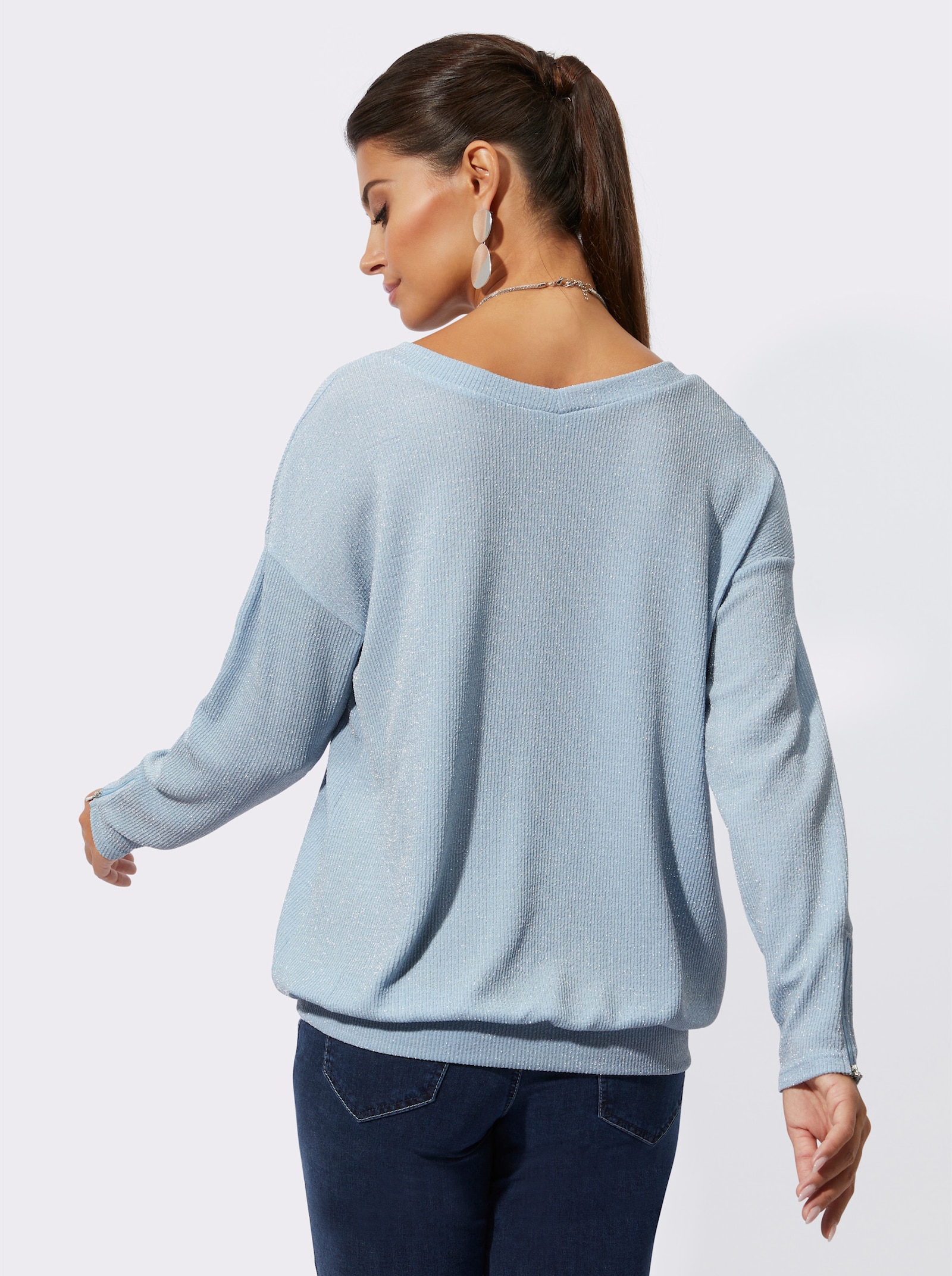 Rippshirt in Metallic-Optik - hellblau-silberfarben