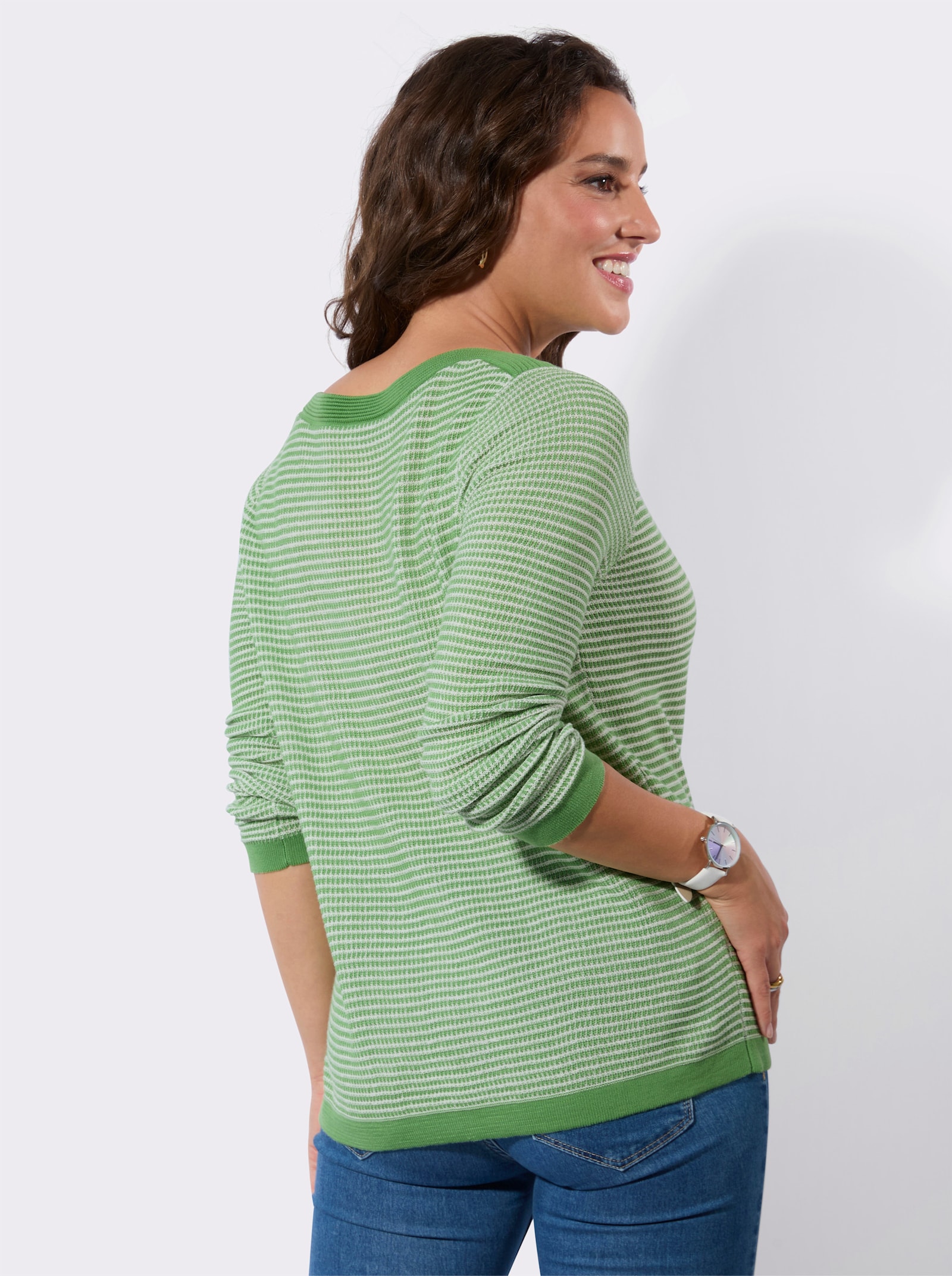 Langarm-Pullover im Baumwoll-Polyacryl-Mix - apfel-ecru-gemustert