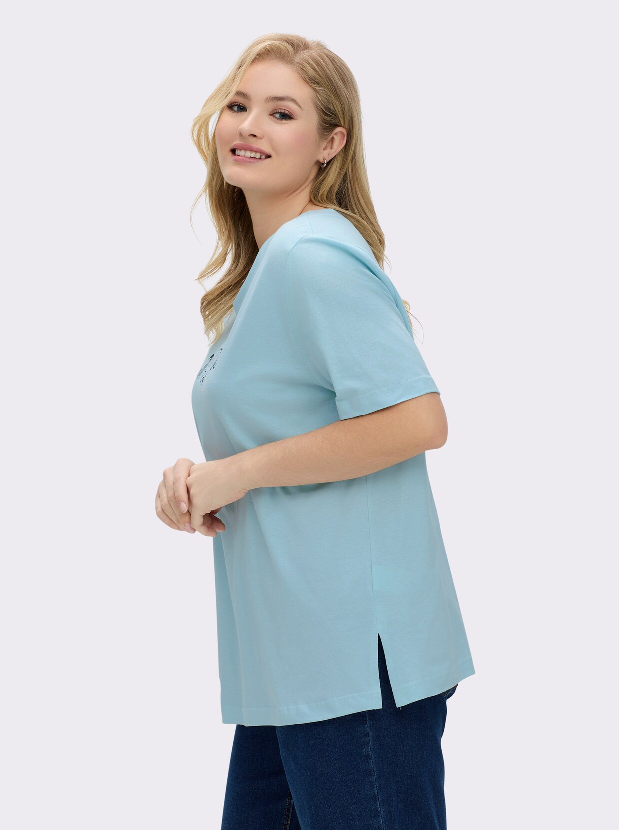 Kurzarmshirt mit Muschel-Druck - hellblau