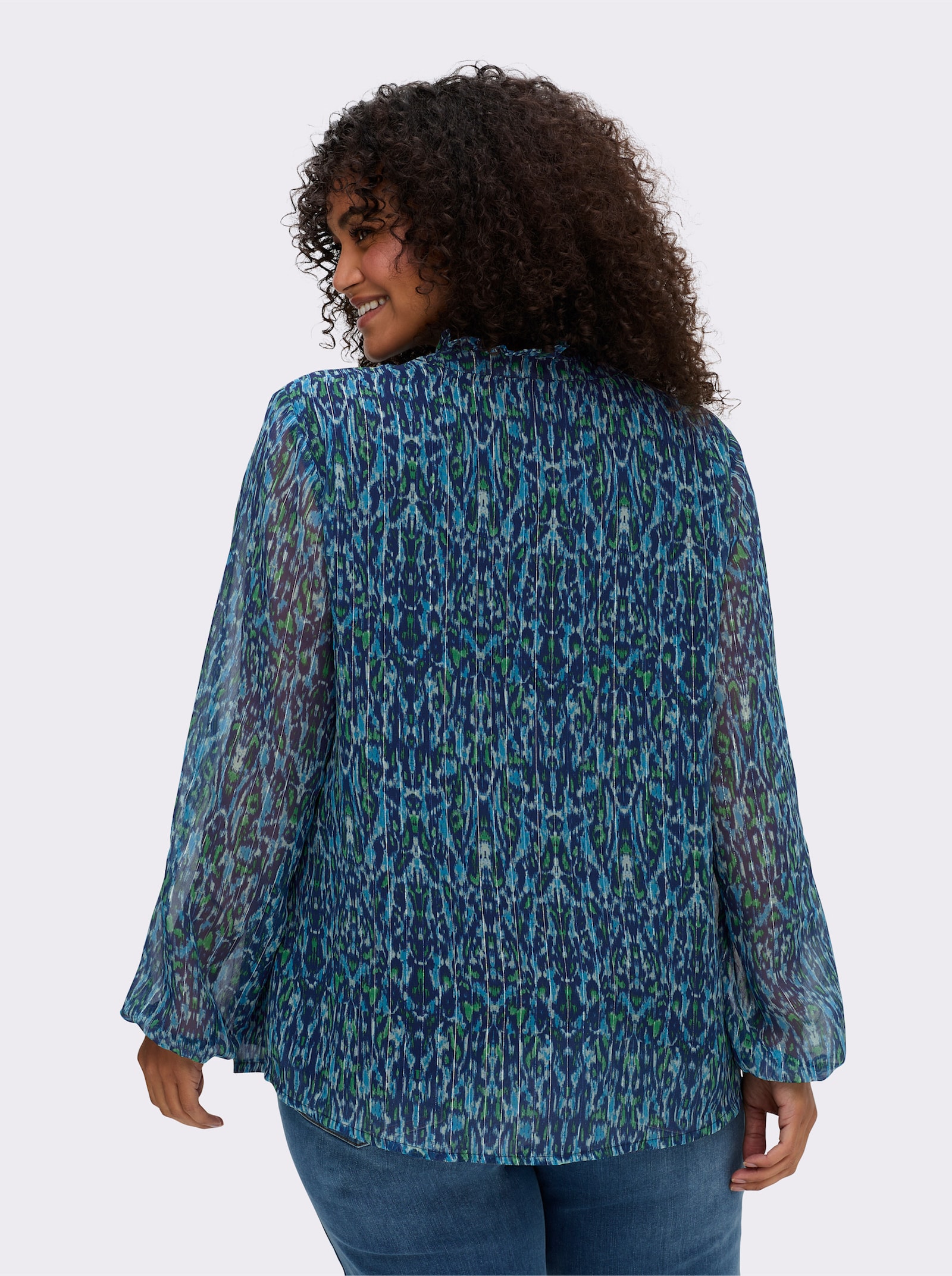 sheego by Joe Browns Chiffonbluse mit Glanz-Nadelstreifen - tiefblau-bedruckt