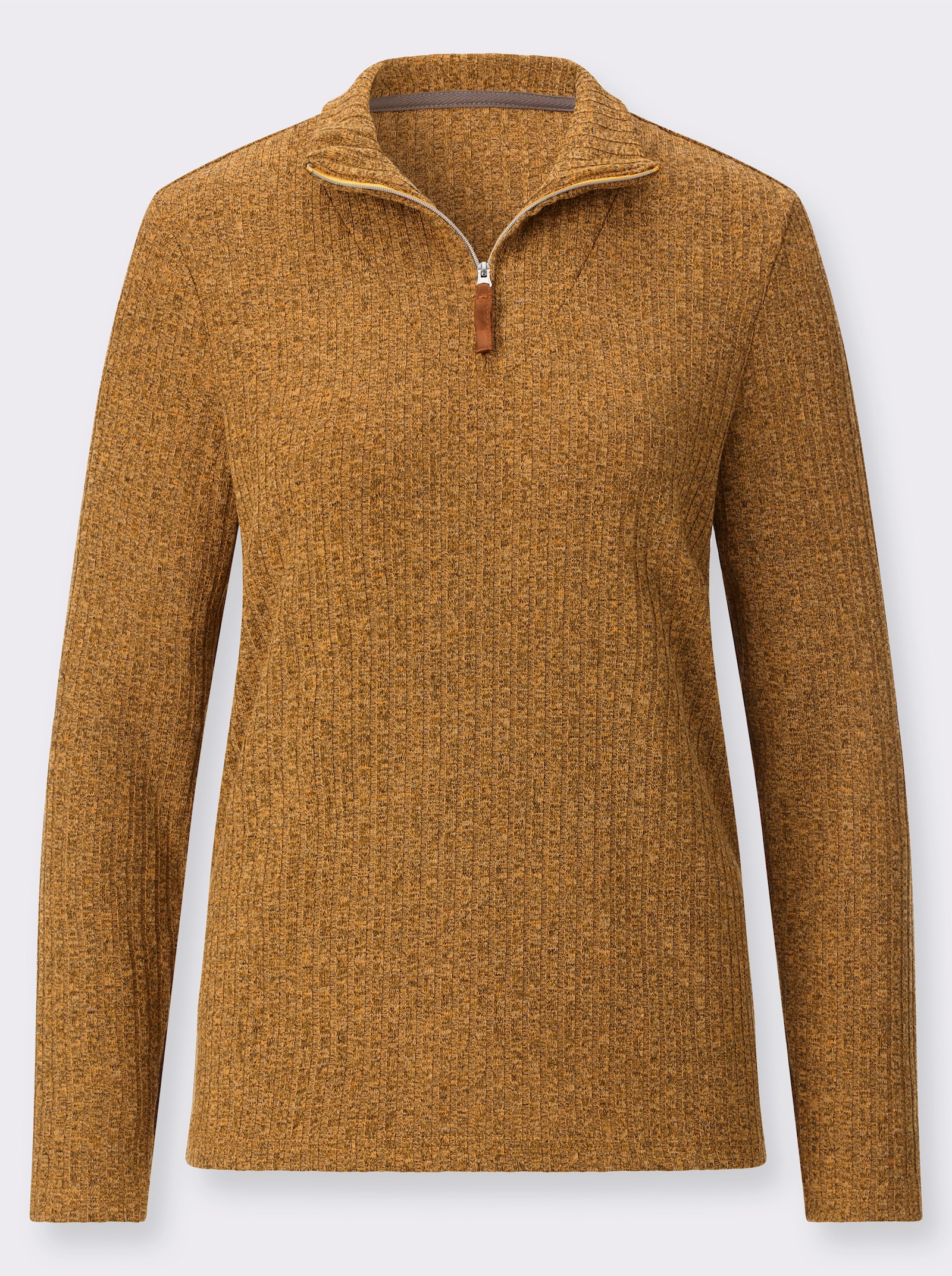 Rippshirt mit Troyerkragen - ocker-meliert