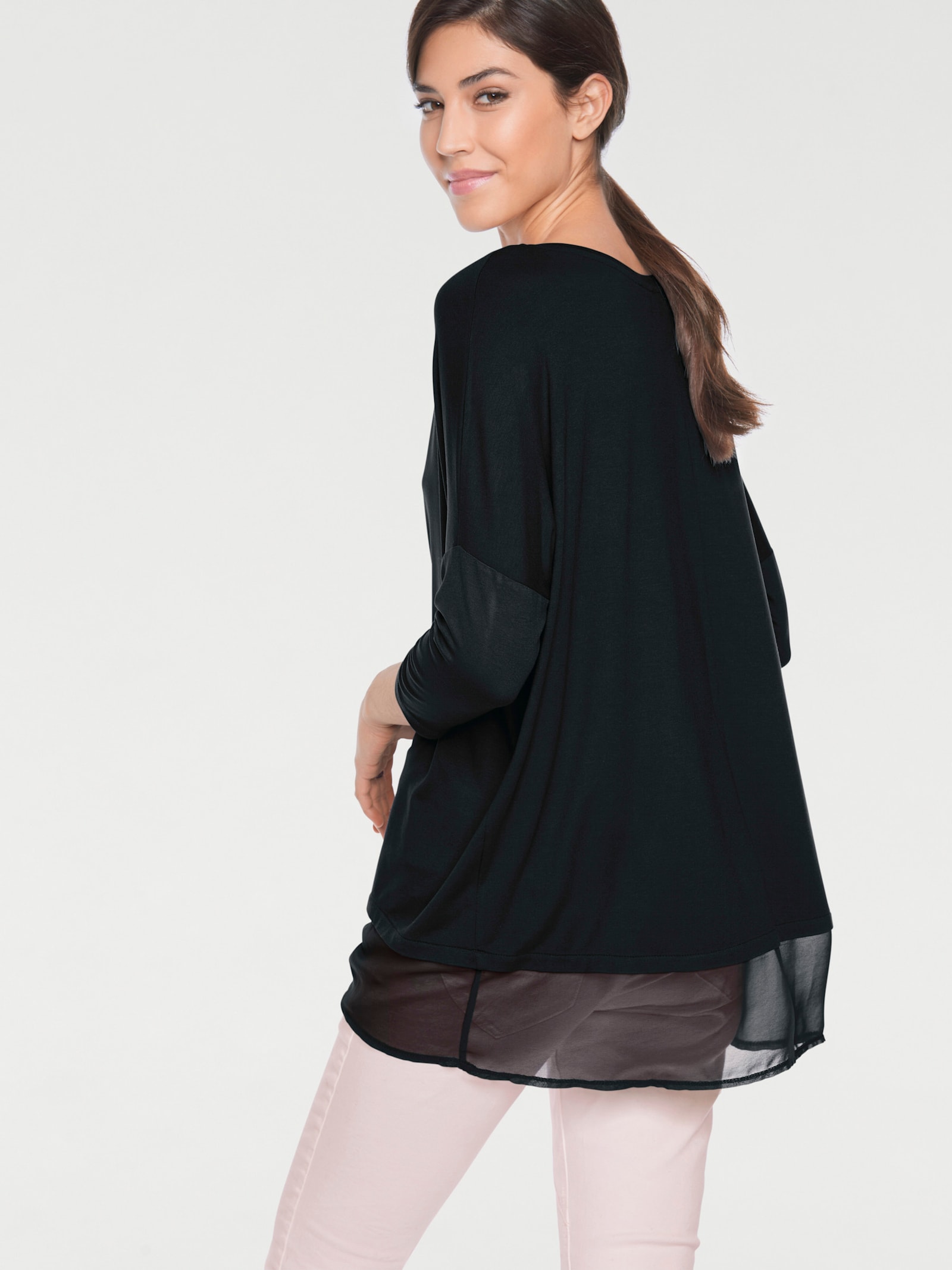 heine T-shirt ample avec ourlet en mousseline - noir