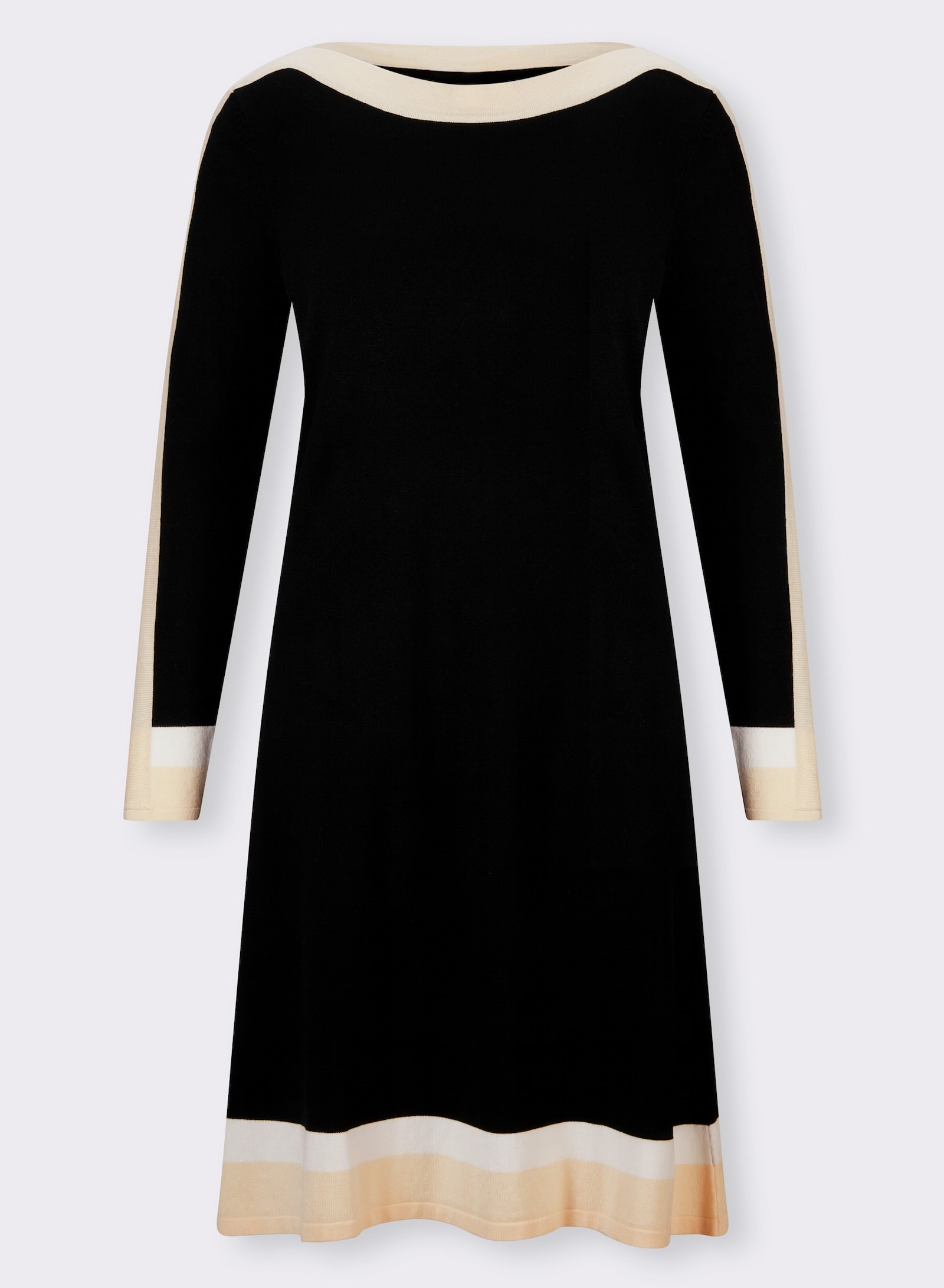 heine A-Linien-Kleid mit Kontrast-Akzenten - schwarz-elfenbein-gemustert