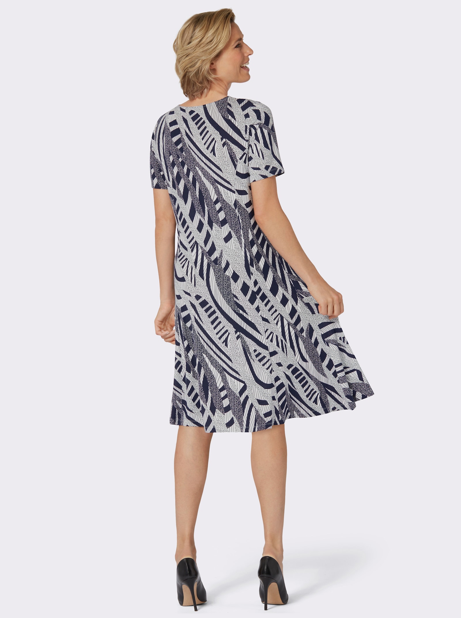 Jerseykleid in Bahnenform - marine-ecru-bedruckt