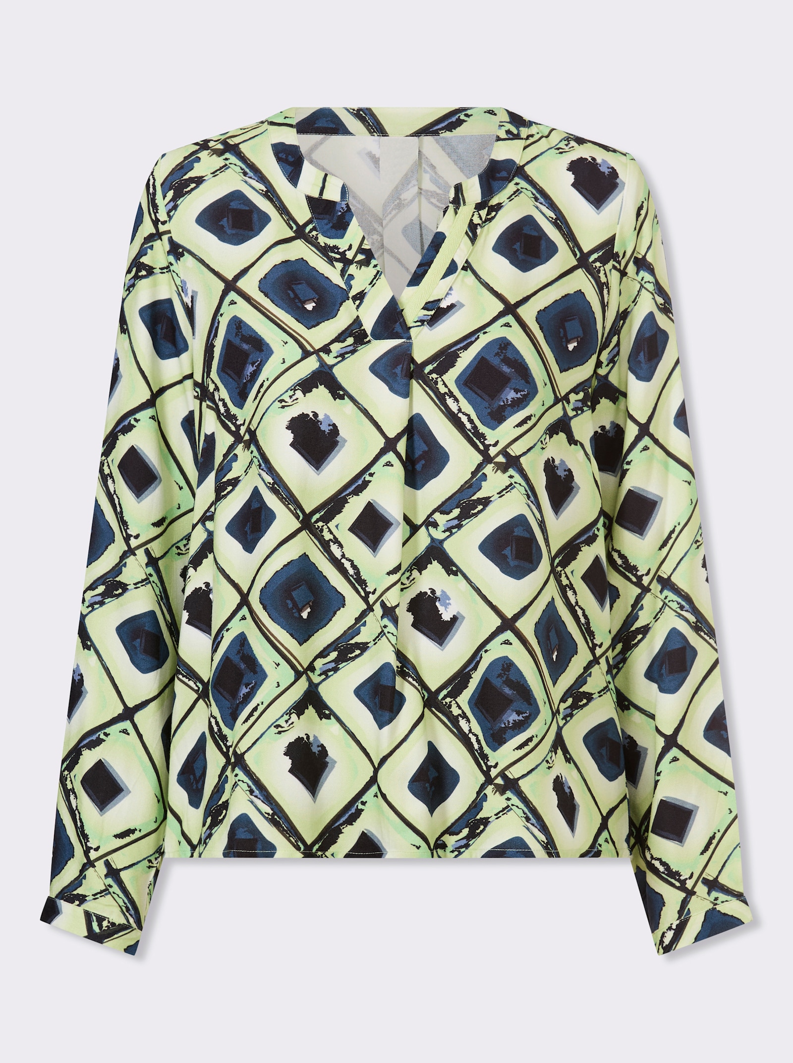 heine Druckbluse - dunkelblau-reseda-bedruckt