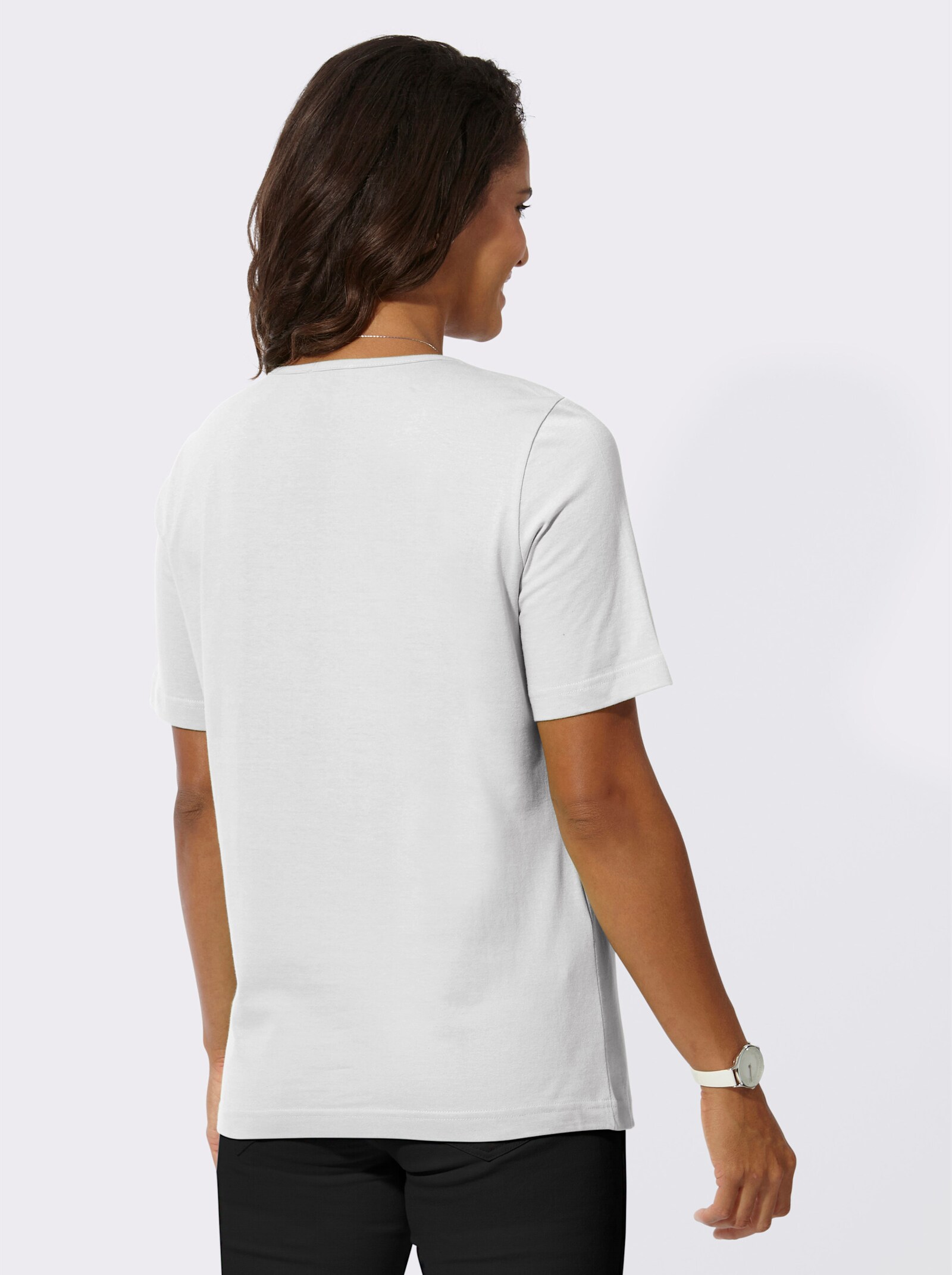 Rundhalsshirt mit Biesen-Verzierung - weiß