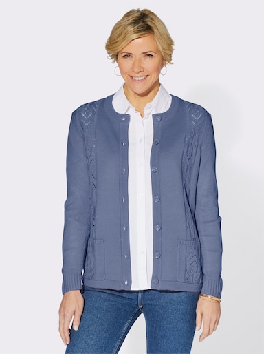 Strickjacke mit Einstrickmuster - taubenblau