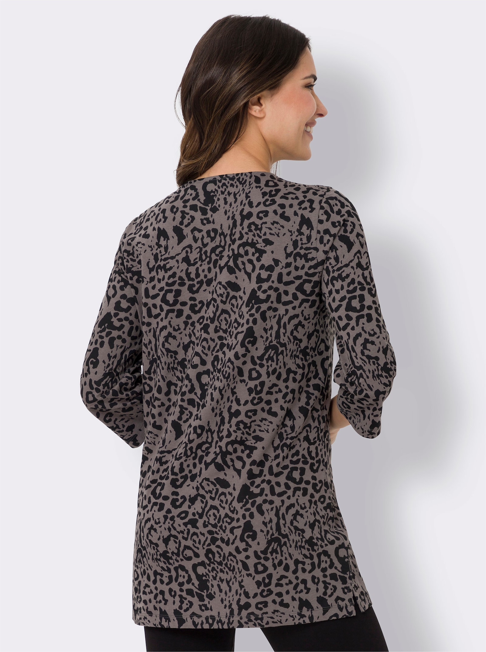 Longshirt mit Seitenschlitzen - anthrazit-bedruckt