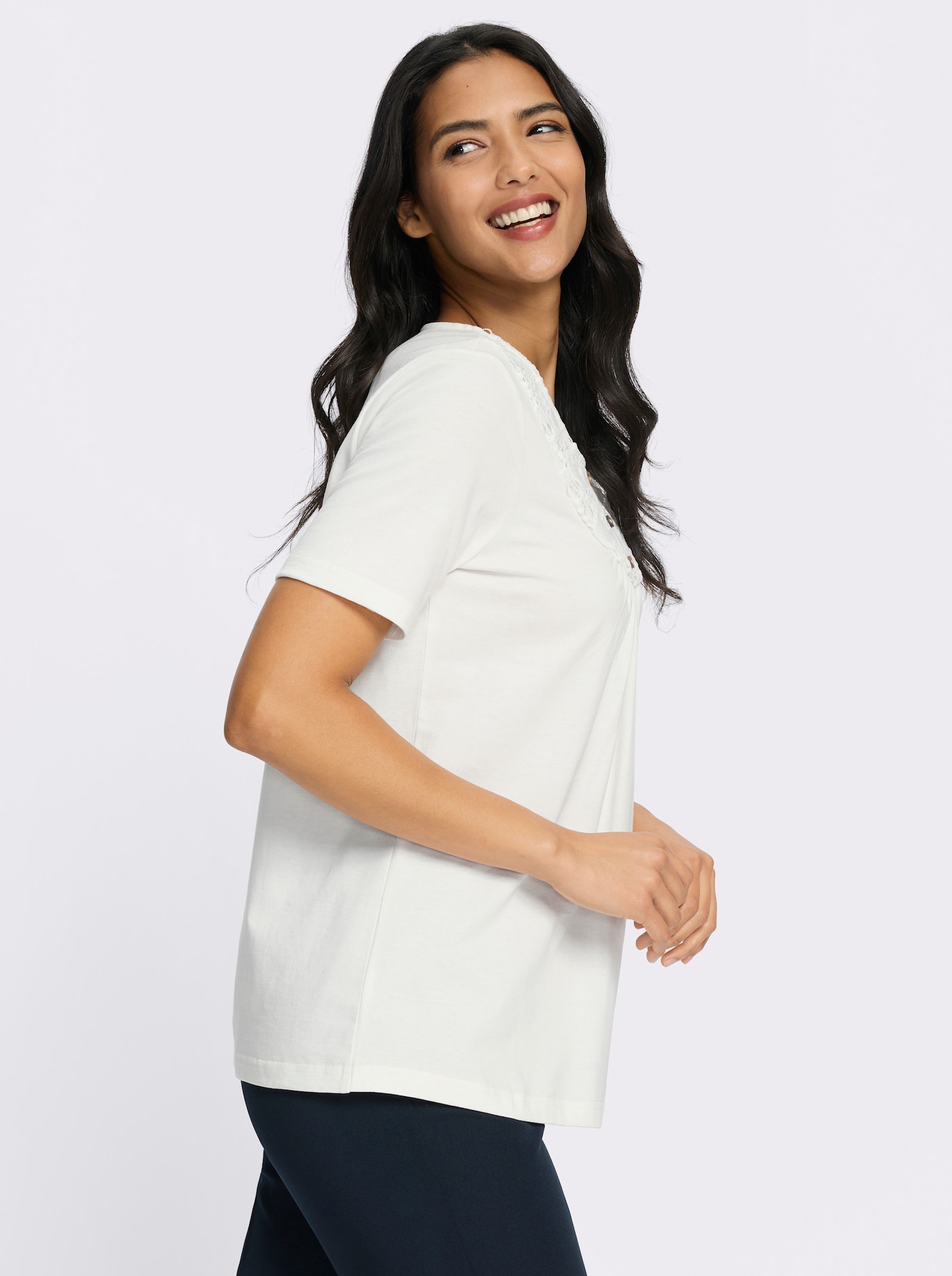 Kurzarmshirt in A-Form - ecru