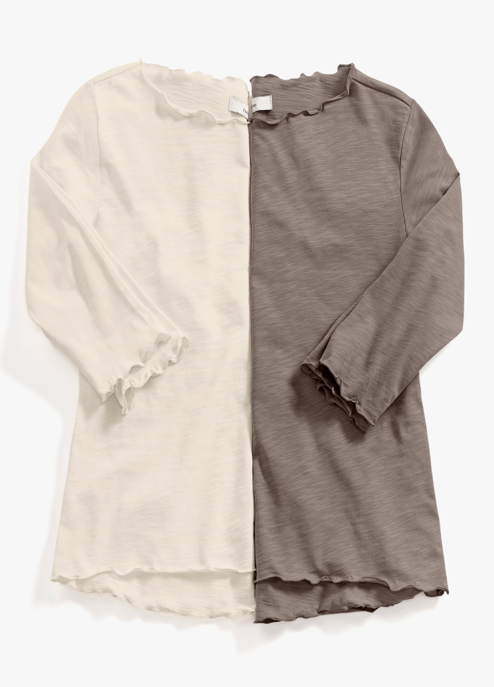 heine Shirt-Set mit Wellenkanten - taupe-champagner
