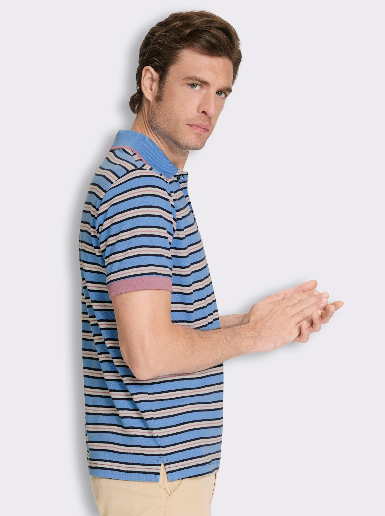 Poloshirt in Pikee-Qualität - himmelblau-gestreift